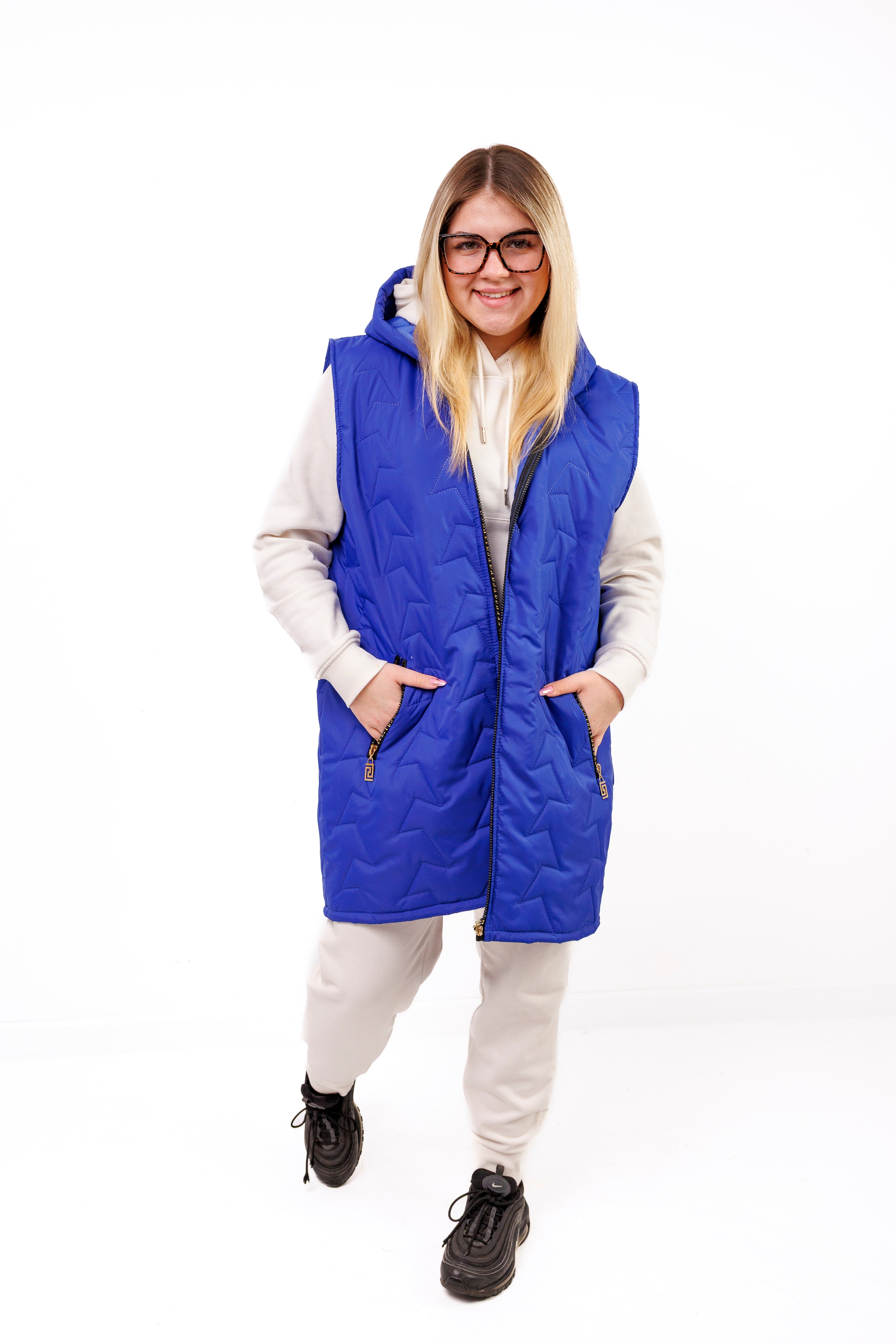 Kamizelka damska plus size pikowana z kapturem polska produkcja Chaber