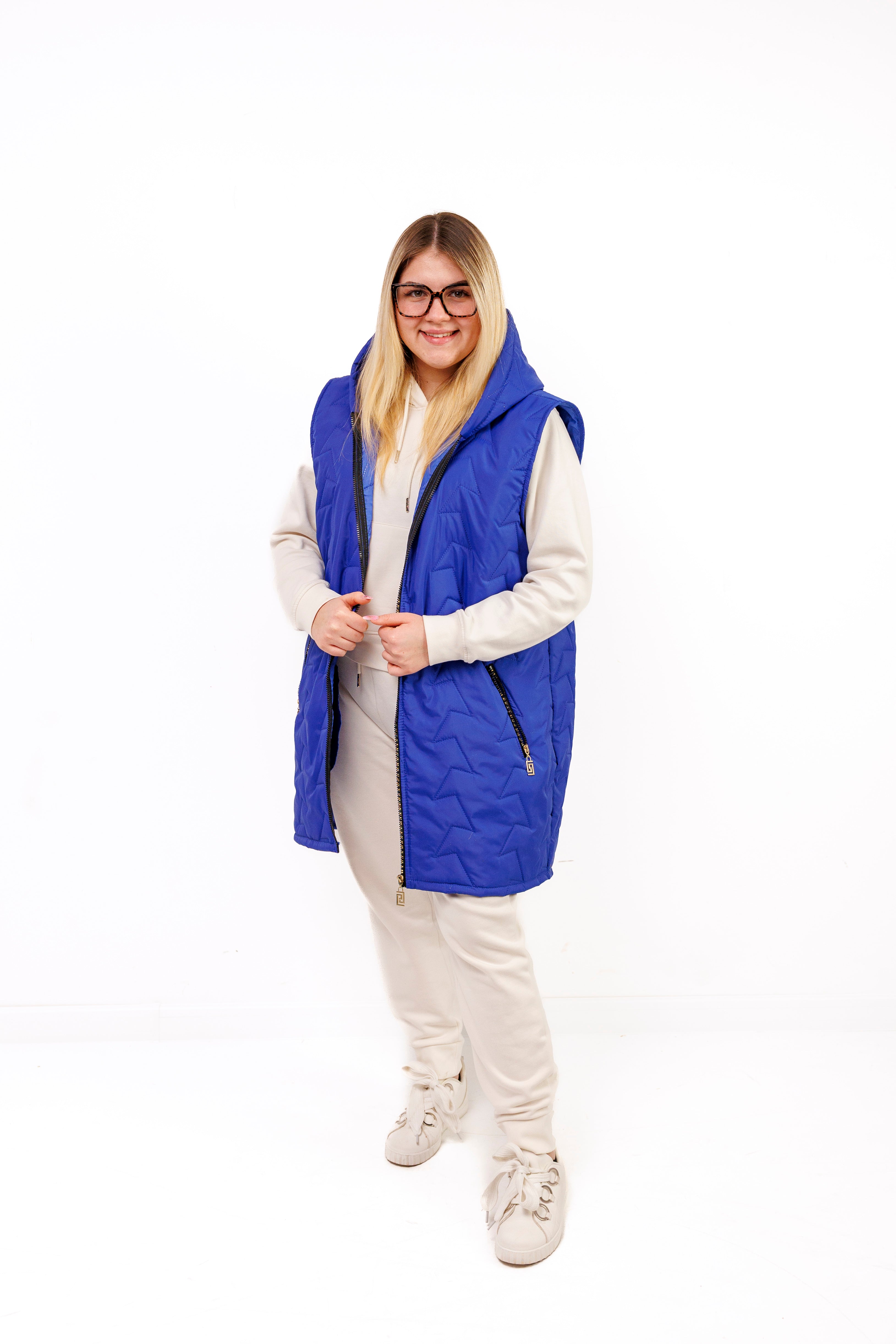 Kamizelka damska plus size pikowana z kapturem polska produkcja Chaber
