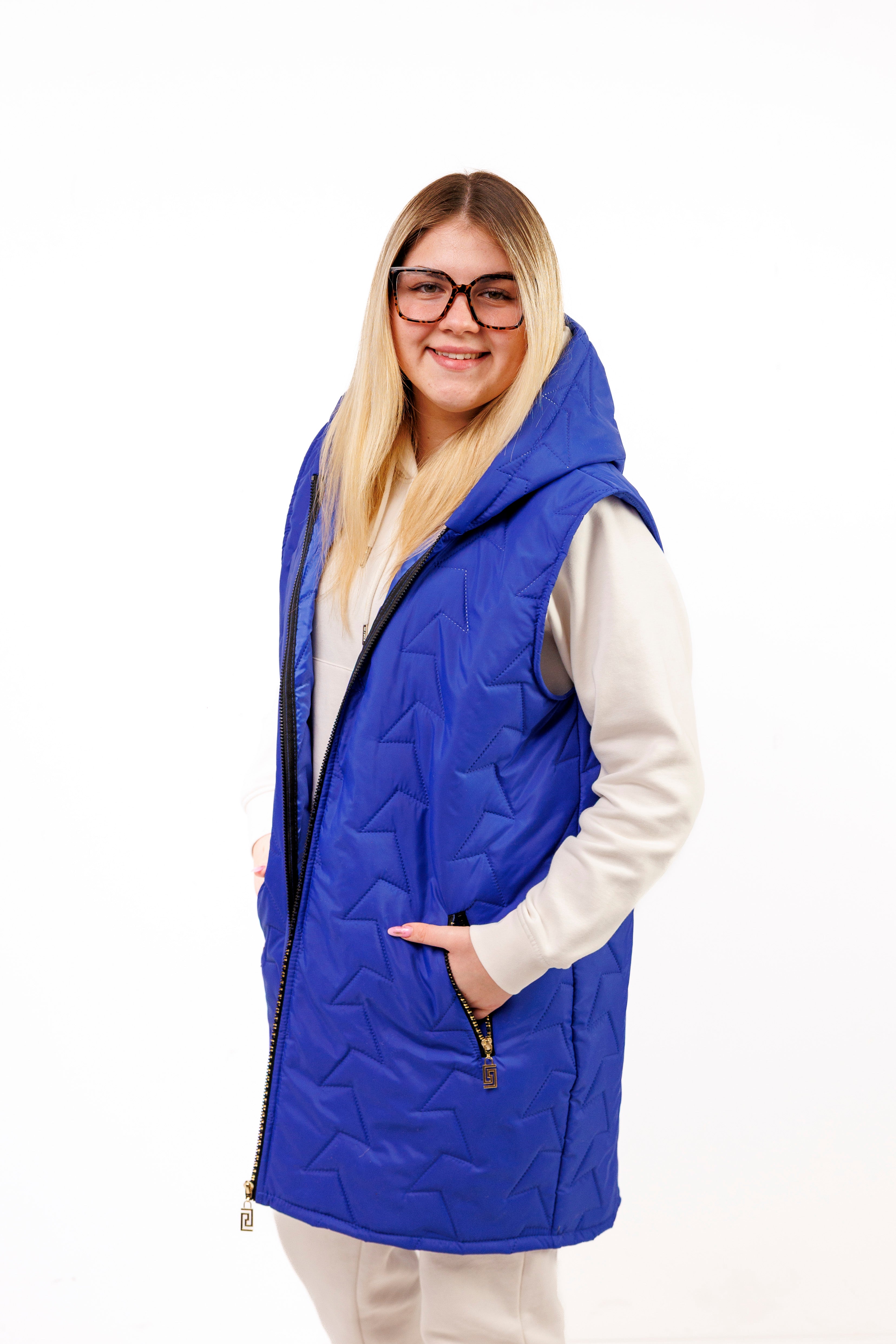 Kamizelka damska plus size pikowana z kapturem polska produkcja Chaber