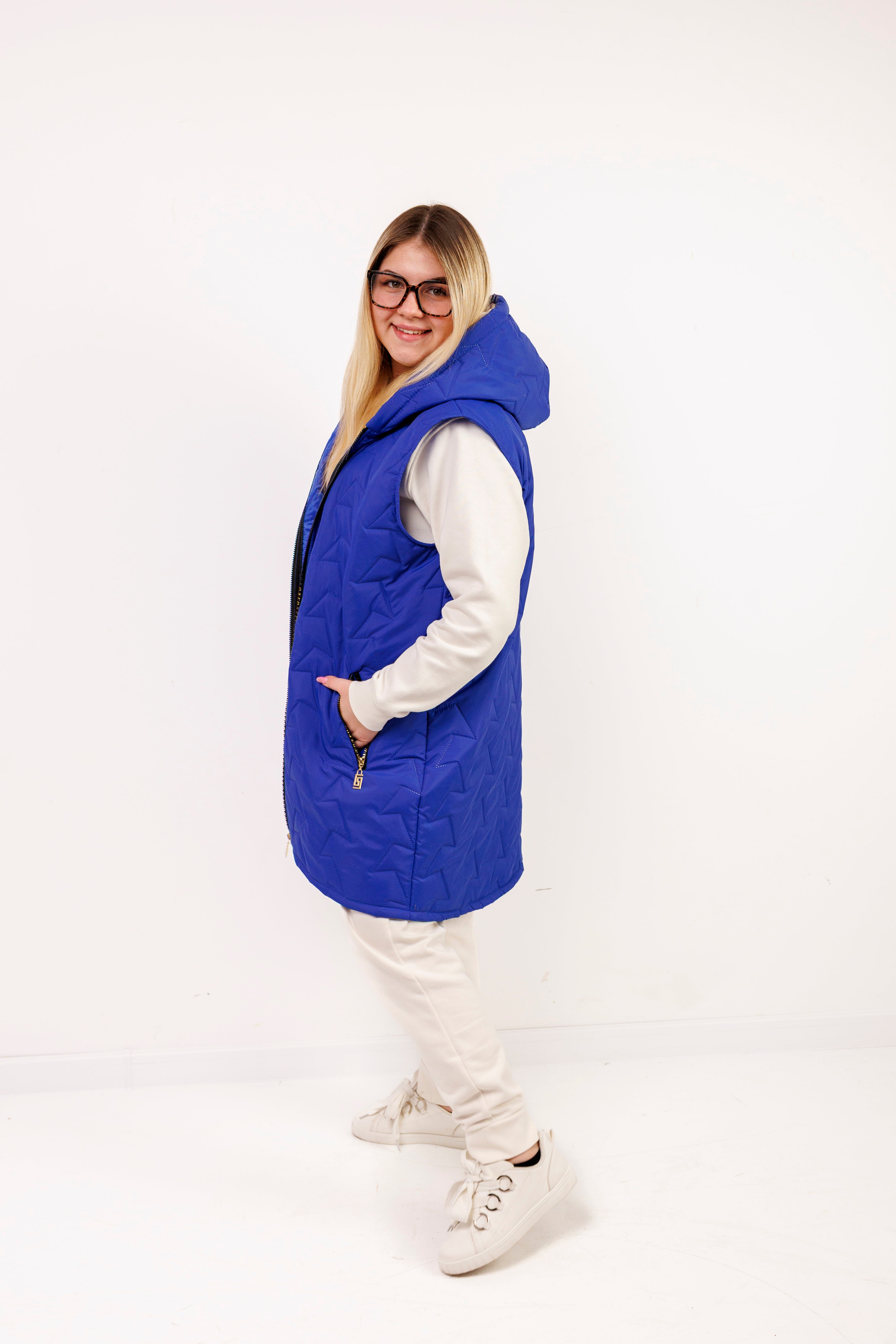 Kamizelka damska plus size pikowana z kapturem polska produkcja Chaber