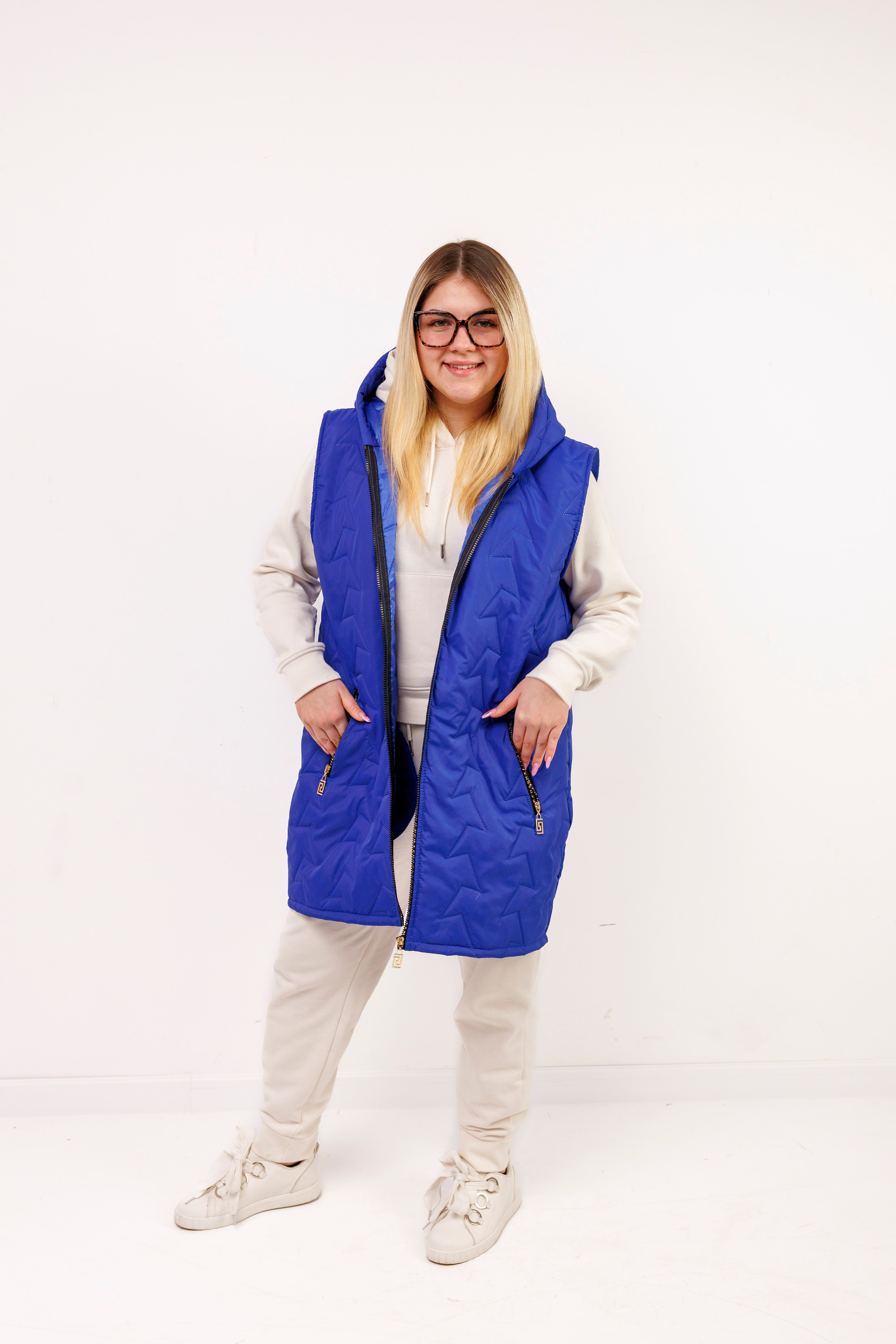 Kamizelka damska plus size pikowana z kapturem polska produkcja Chaber