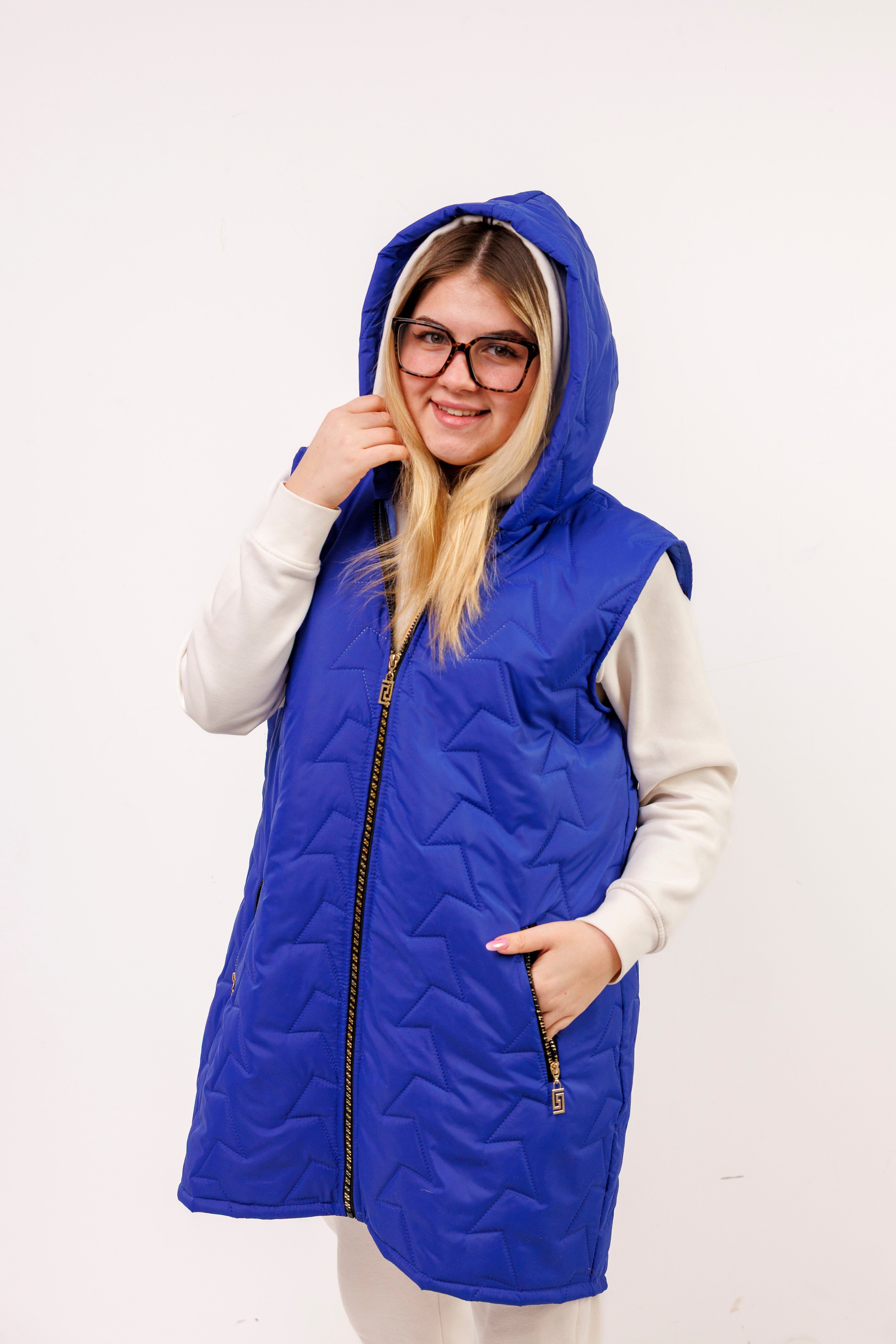 Kamizelka damska plus size pikowana z kapturem polska produkcja Chaber