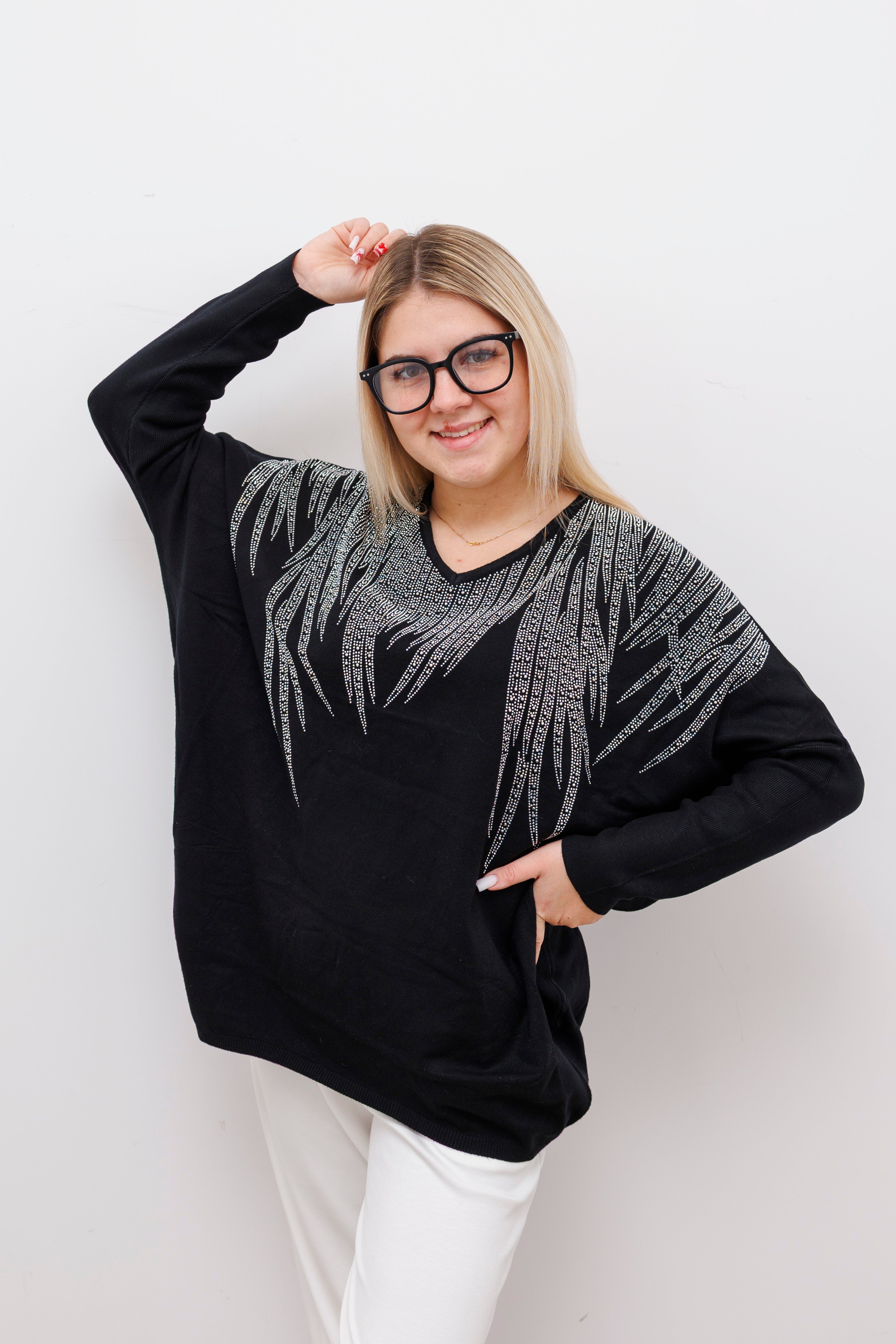 Stylowy sweter z dekoltem V Czarny