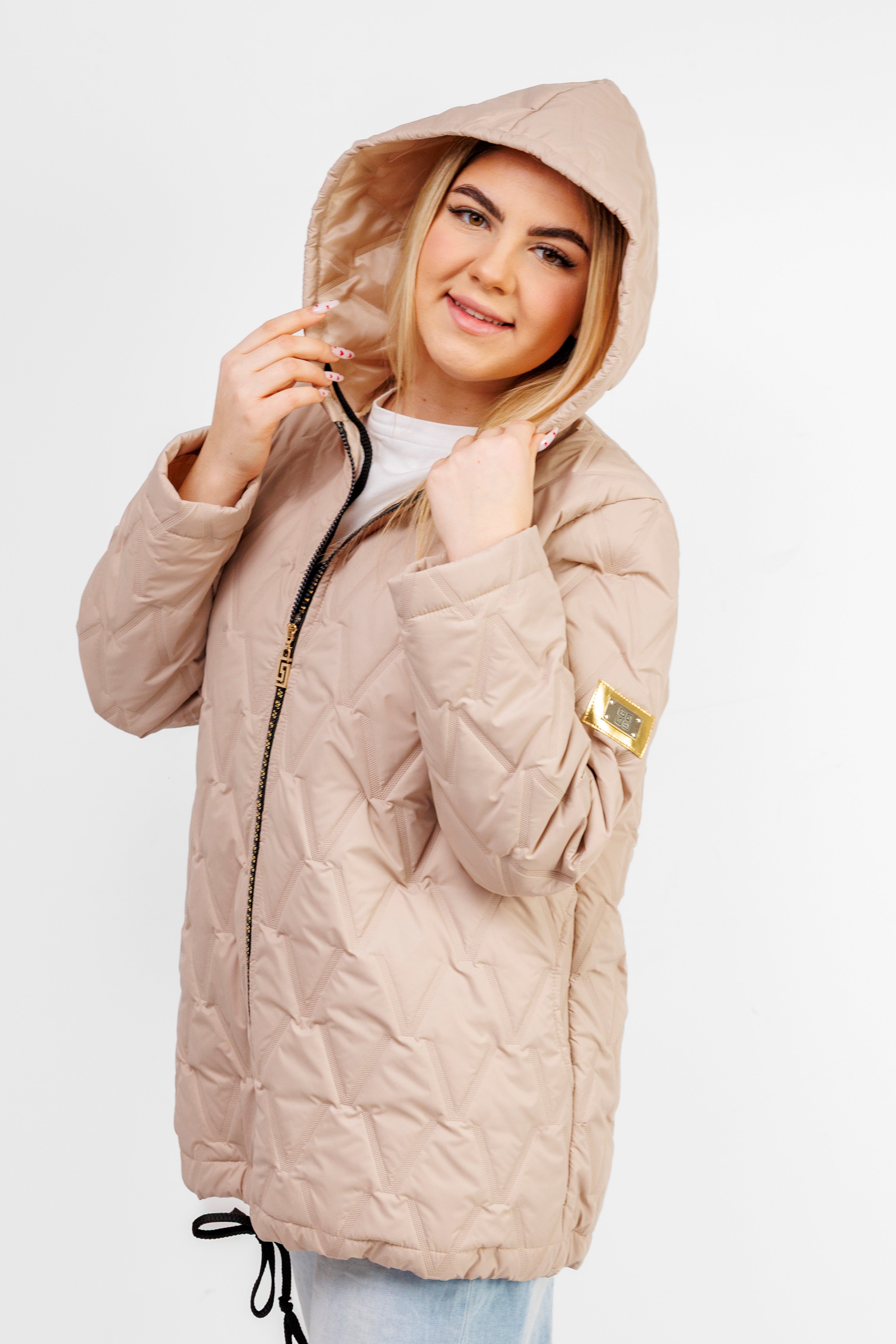 Kurtka Damska Regulowana Sznurkami Polska Produkcja Duże Rozmiary Beż