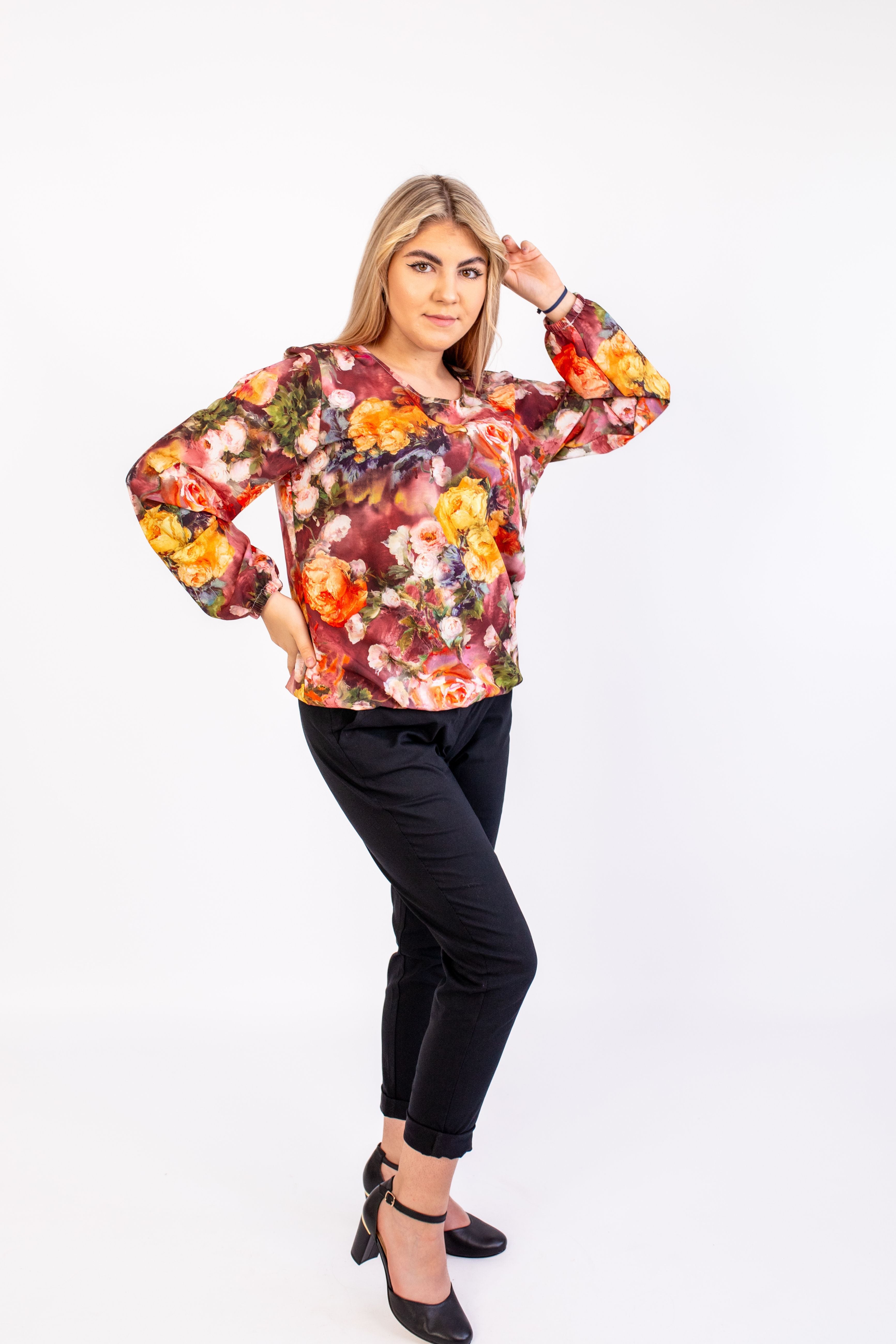 Modna klasyczna bluzka z długim rękawkiem Wzór 7