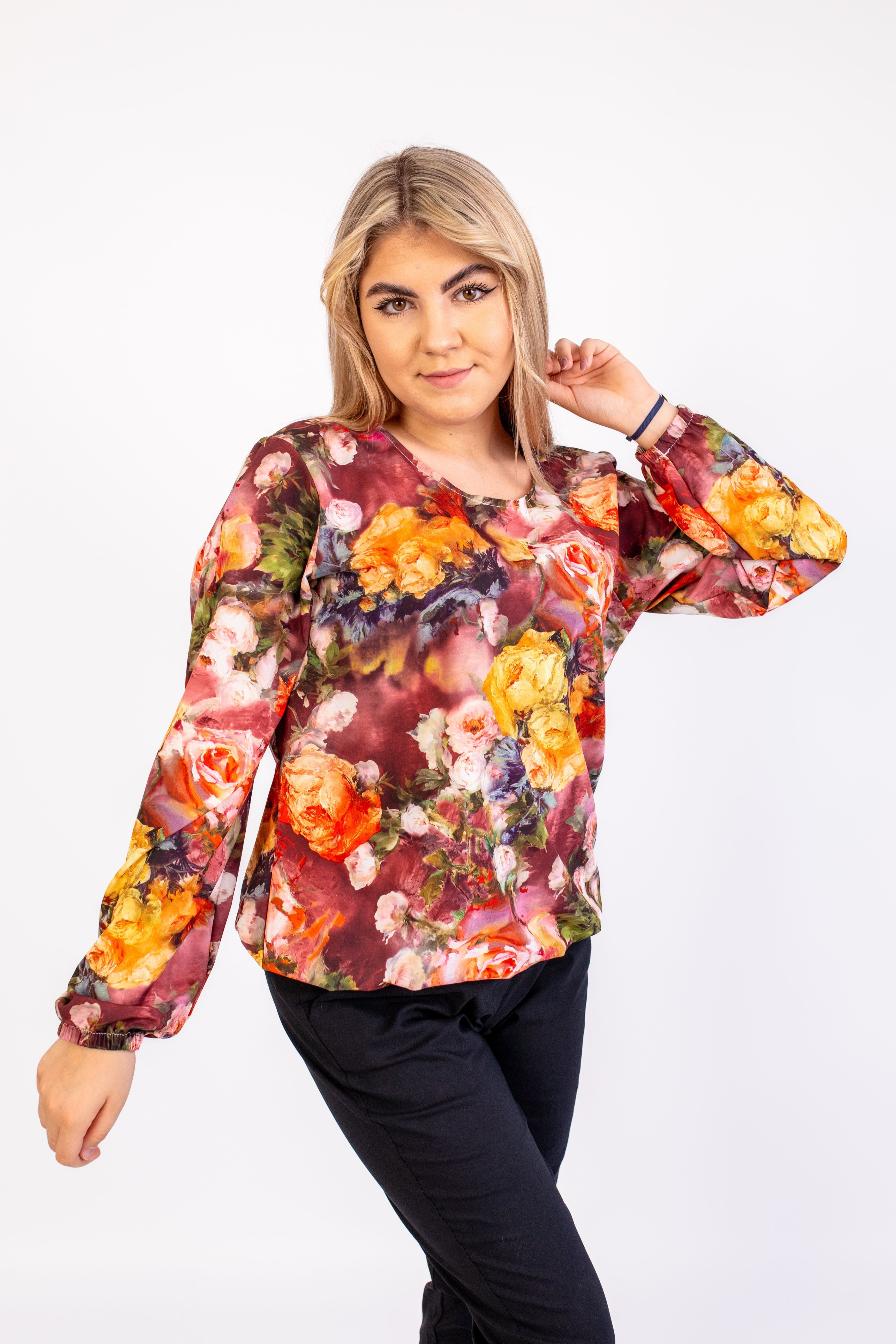 Modna klasyczna bluzka z długim rękawkiem Wzór 7