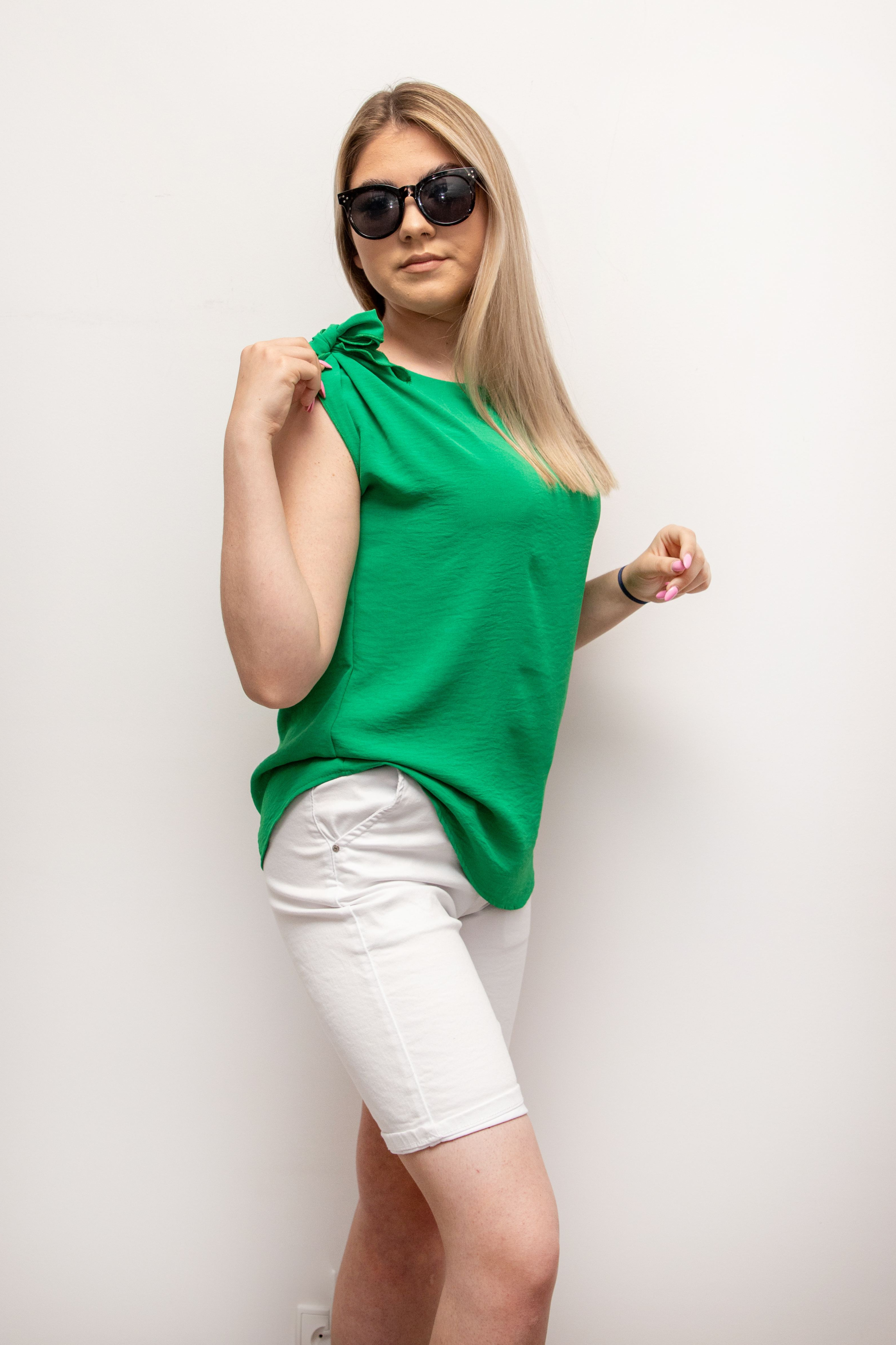 Śliczna wiosenna bluzka wiązanie krótki rękaw Zielony