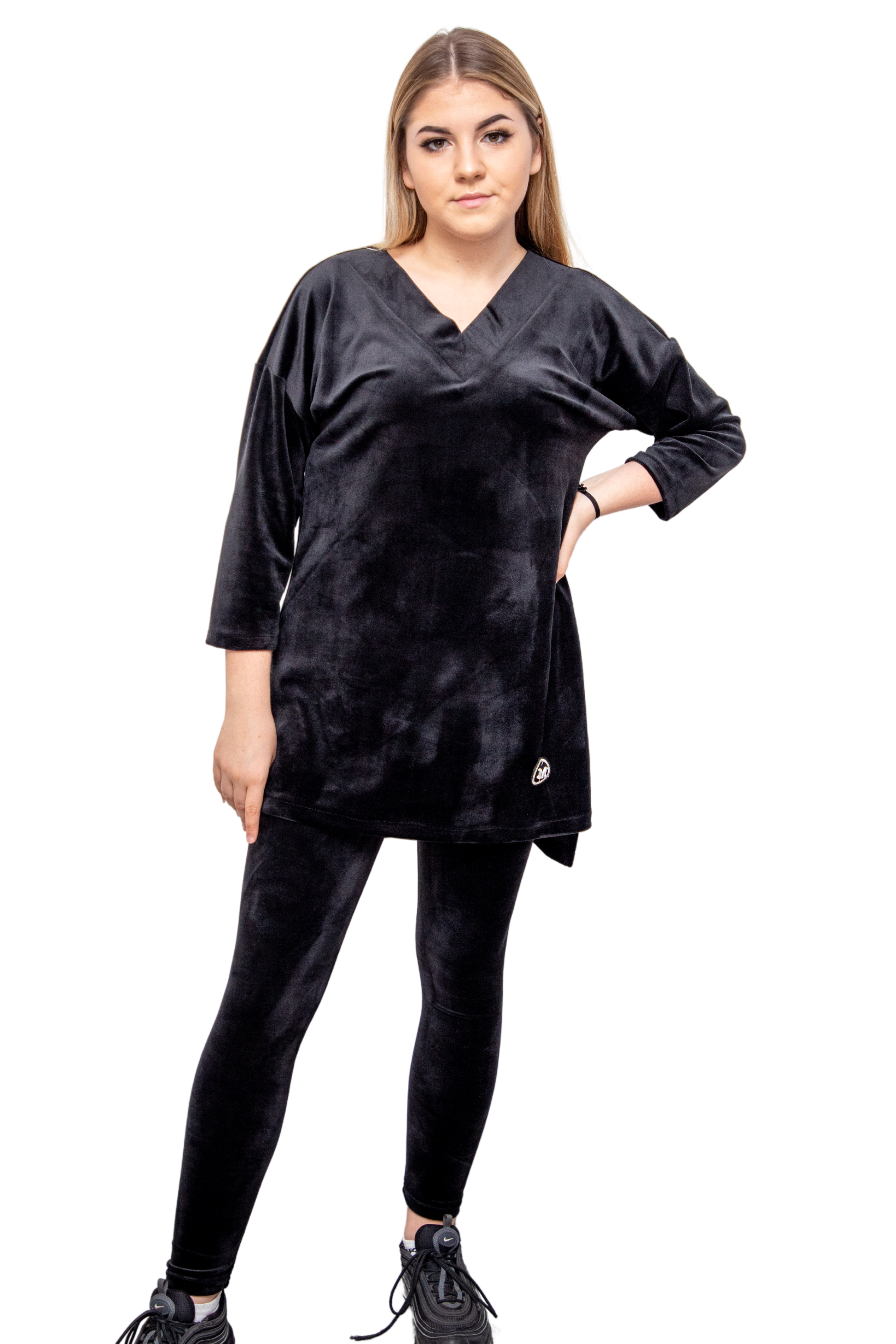 Wygodny sportowy komplet damski legginsy + tunika Czarny