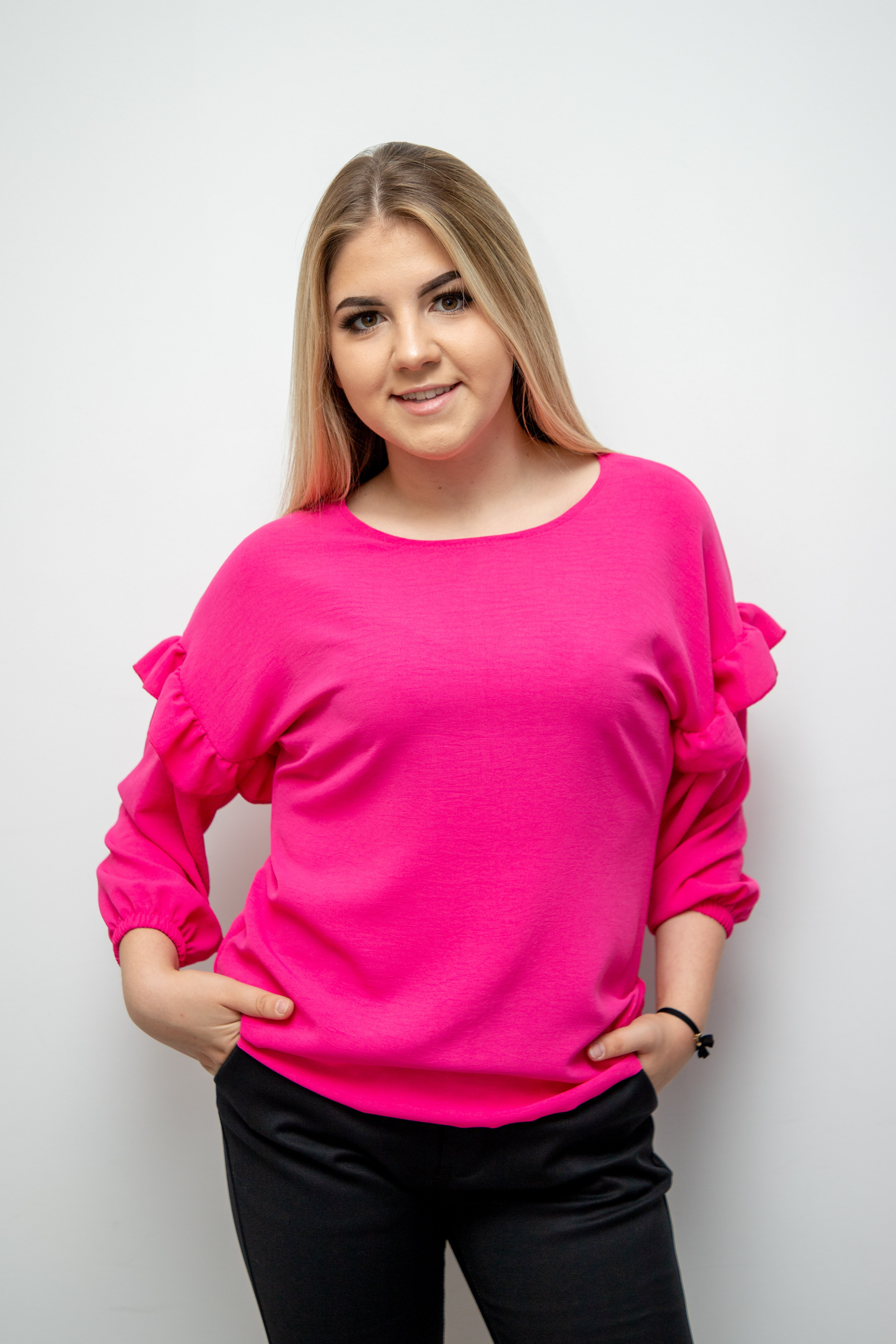 Blzuka przewiewna elegancko-sportowa długi rękaw Fuksja