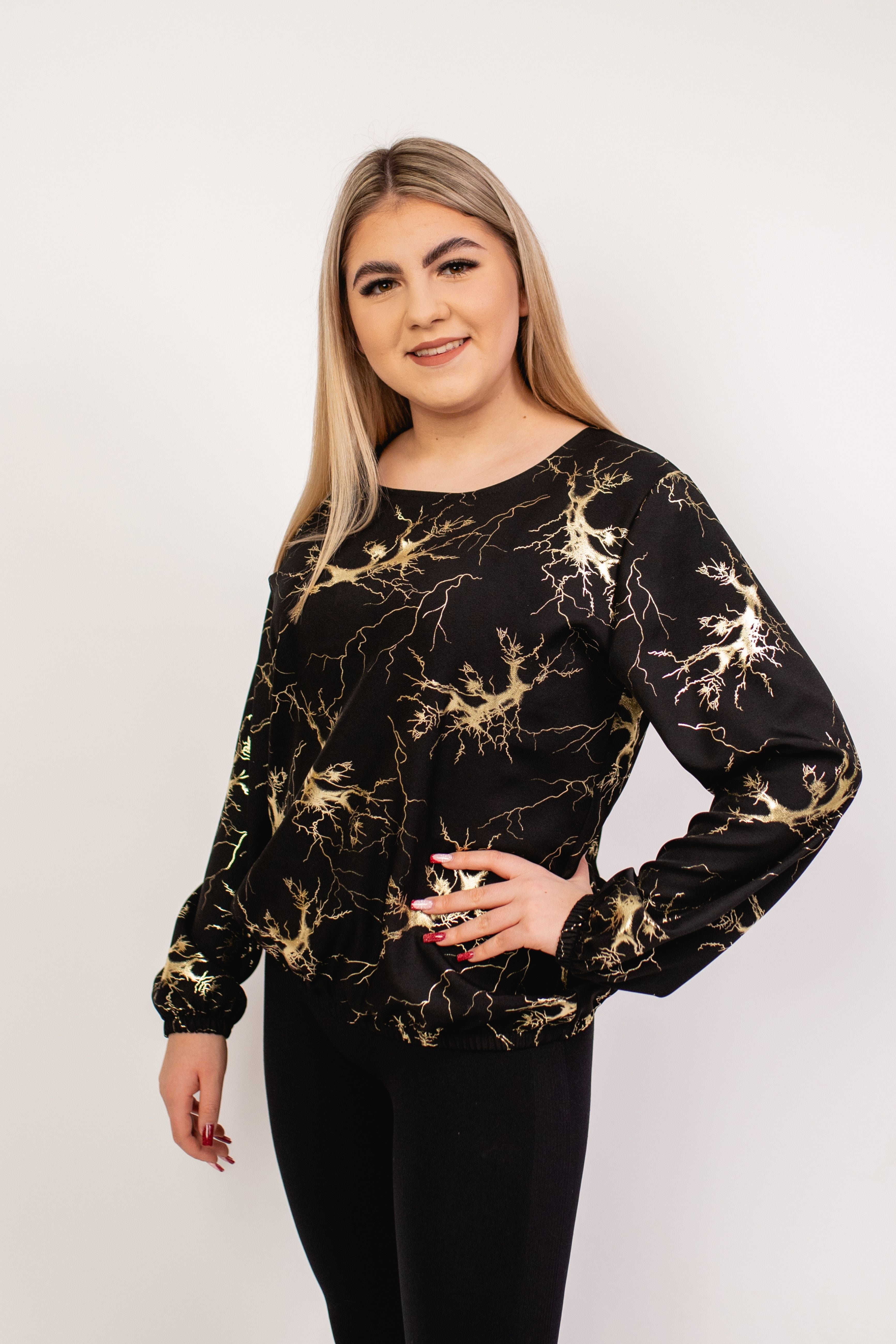 Elegancka wygodna bluzka z długim rękawem Czarny