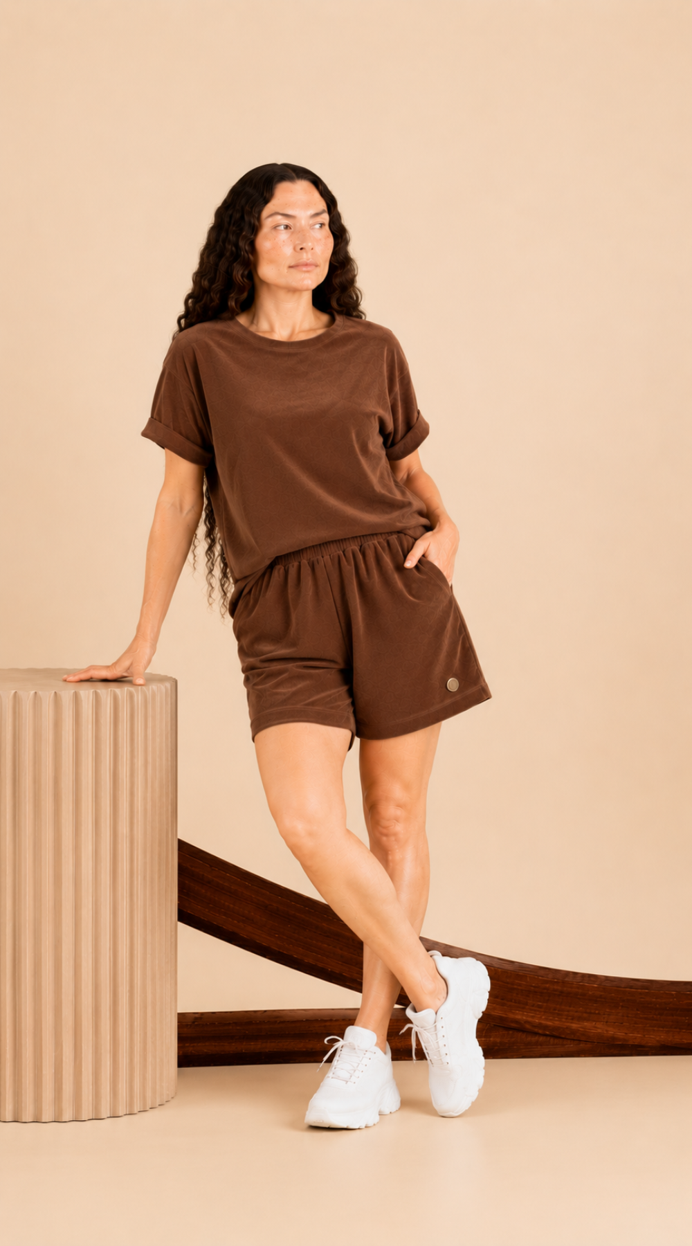 Wygodny luźny letni dres Ciemny Beż