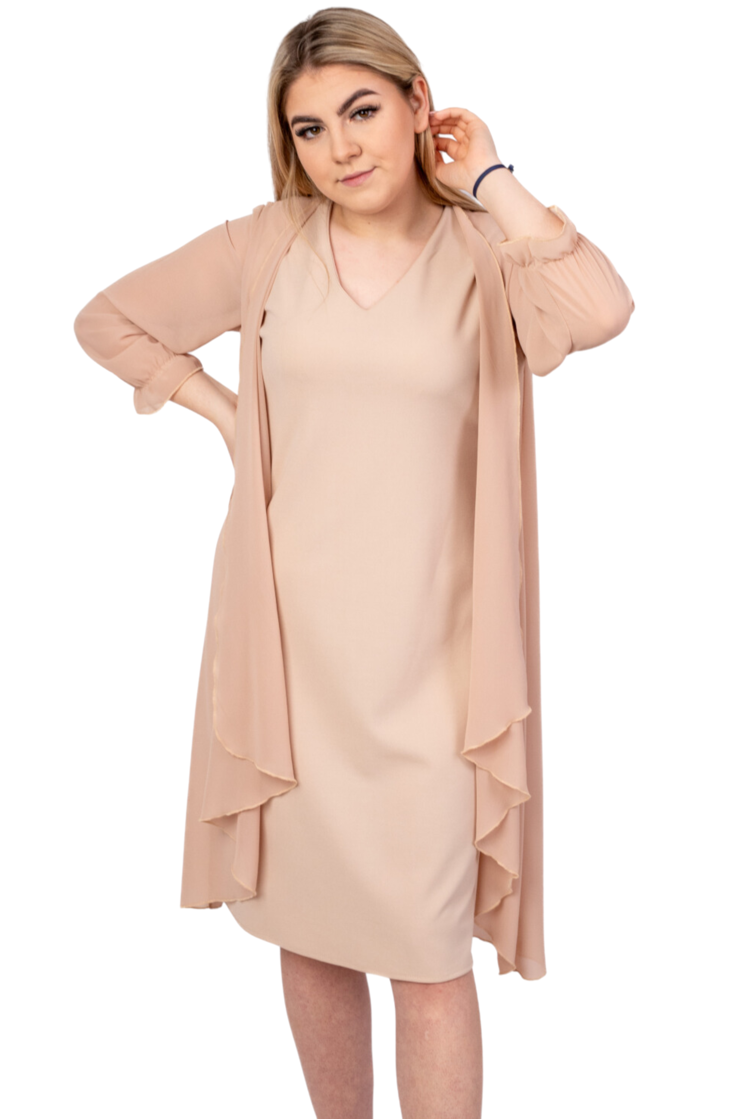 Elegancka sukienka damska (Sukienka + Narzuta) Beż