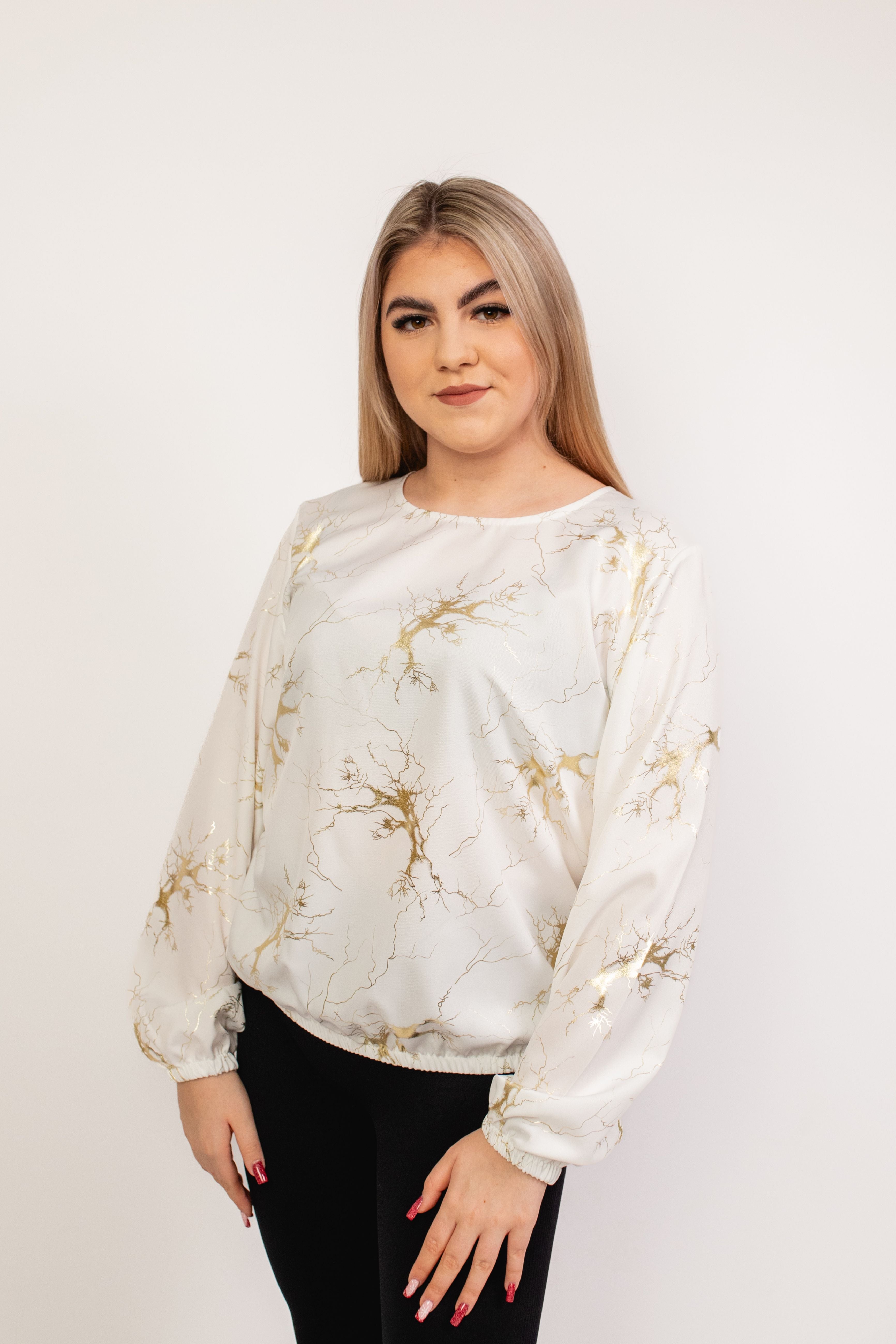 Elegancka wygodna bluzka z długim rękawem Krem