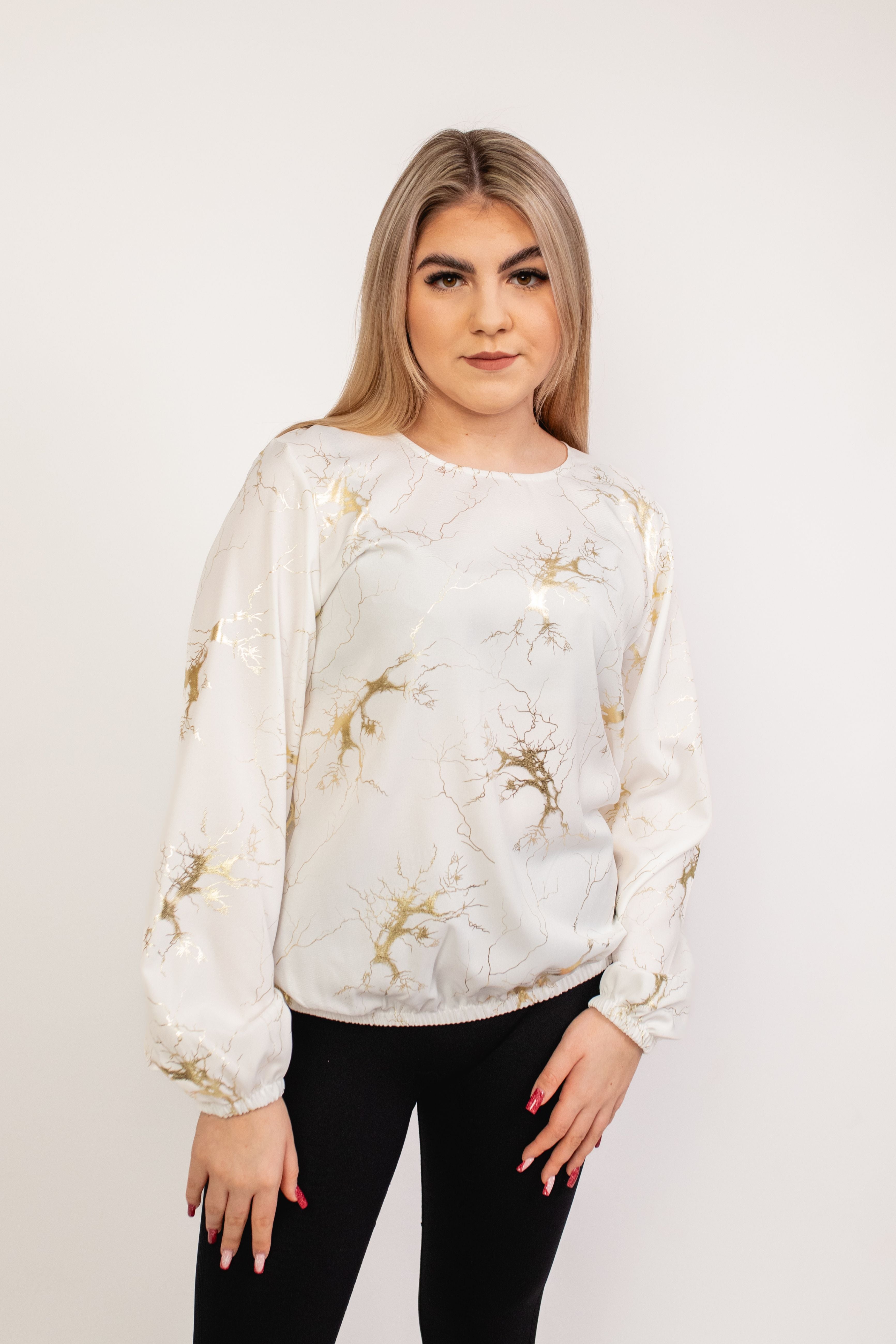 Elegancka wygodna bluzka z długim rękawem Krem