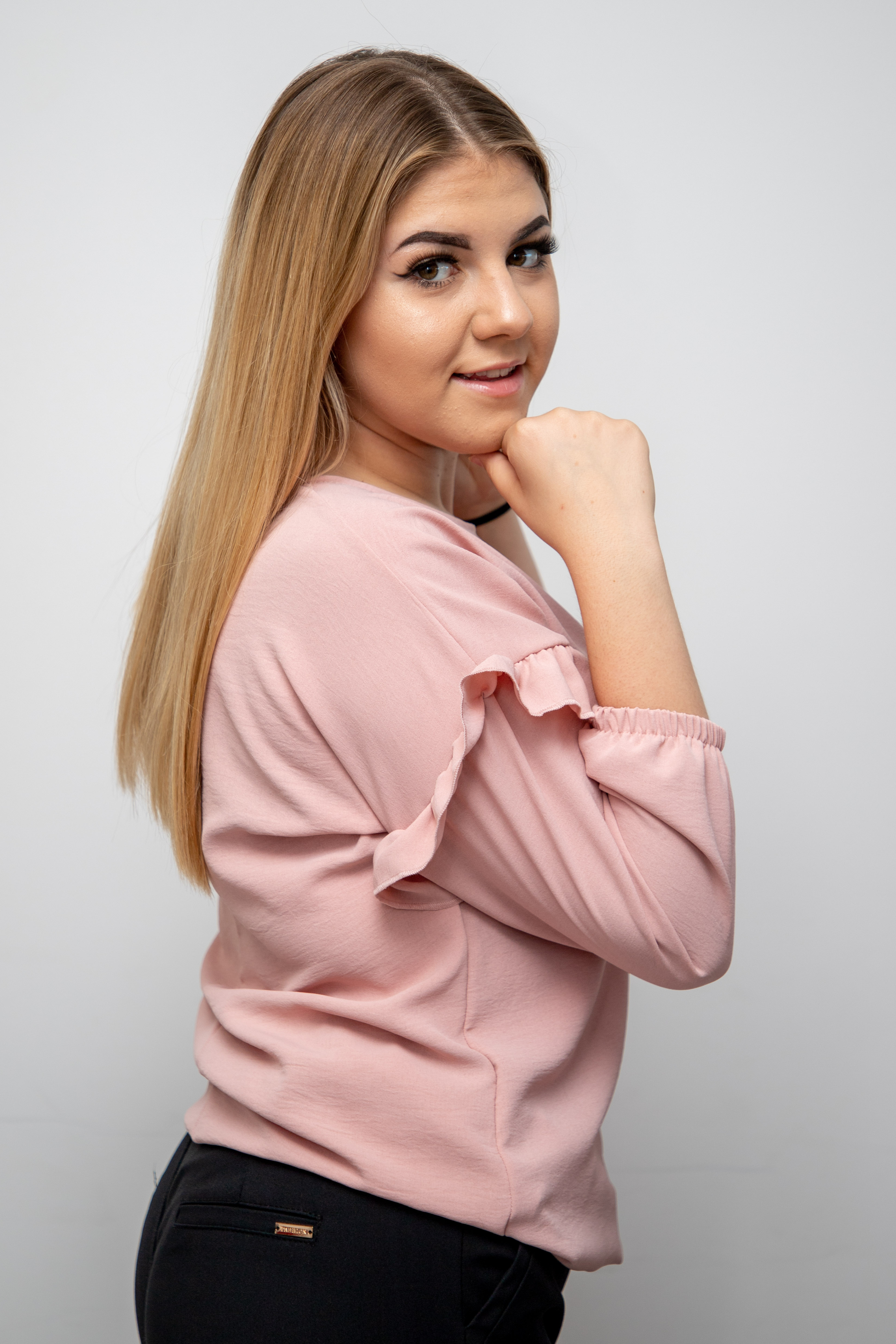 Blzuka przewiewna elegancko-sportowa długi rękaw Pudrowy róż