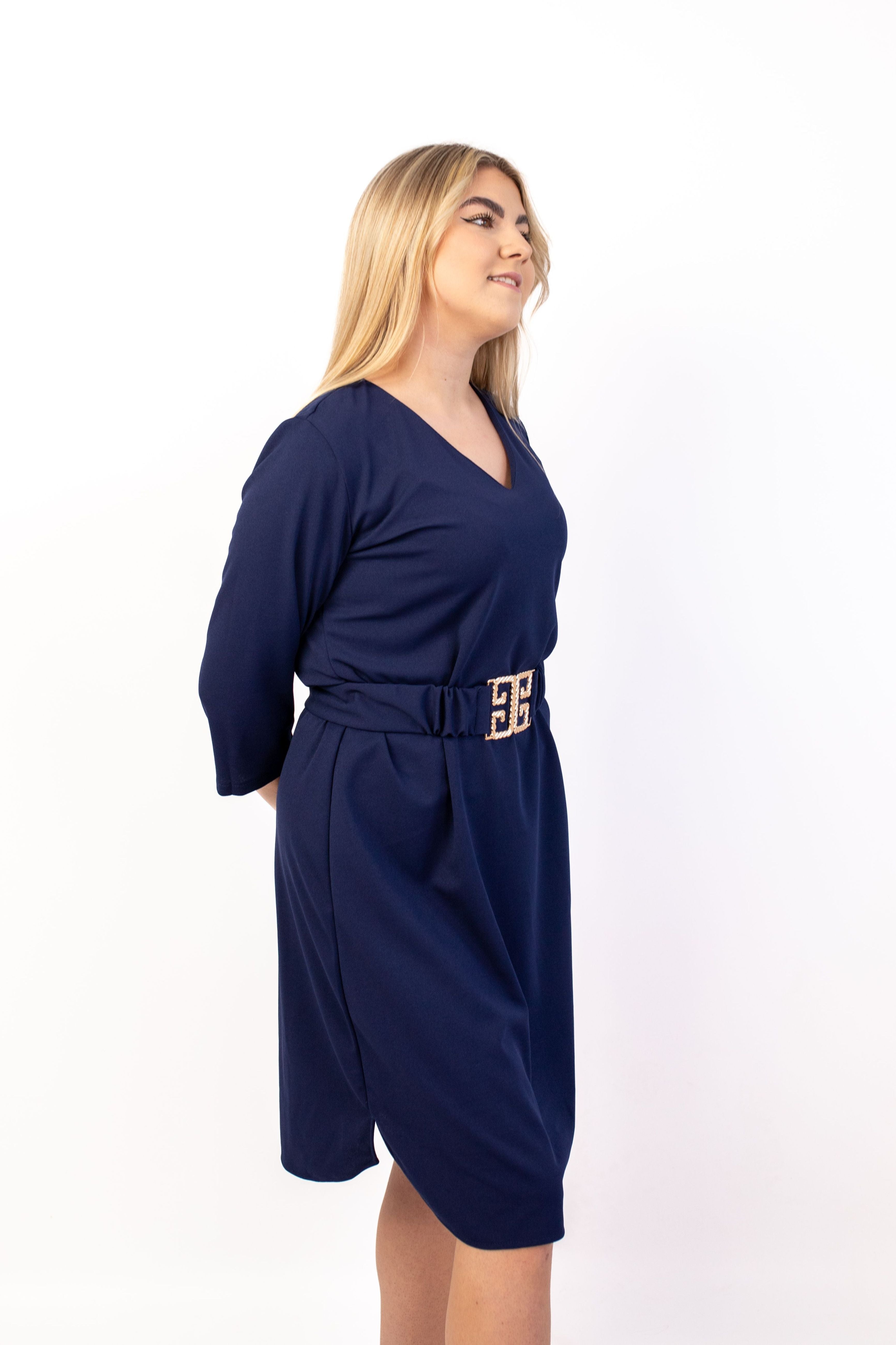 Efektowna stylowa sukienka damska kolory z paskiem Granat