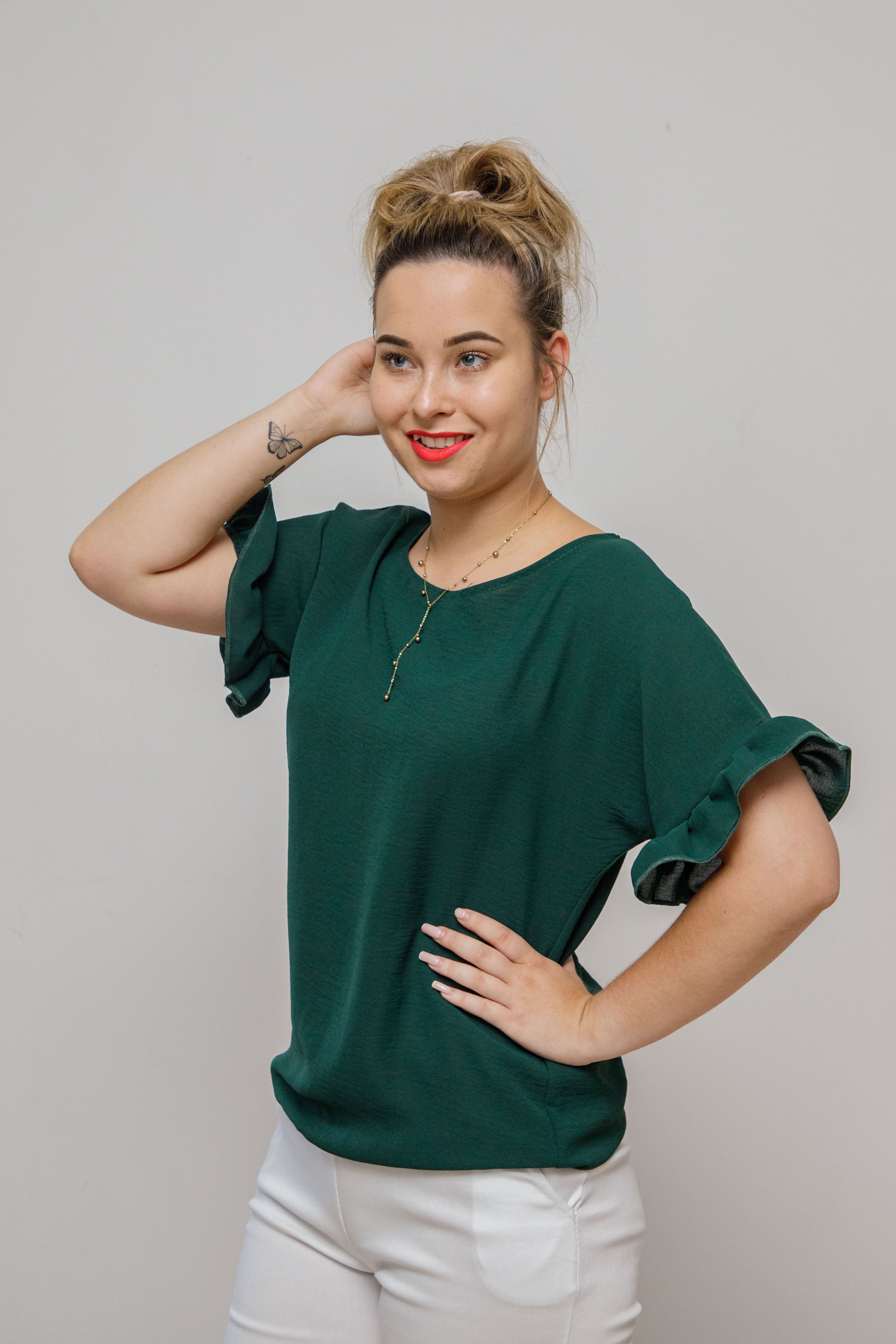 Modna elegancka luźna bluzka z krótkim rękawem Butelka