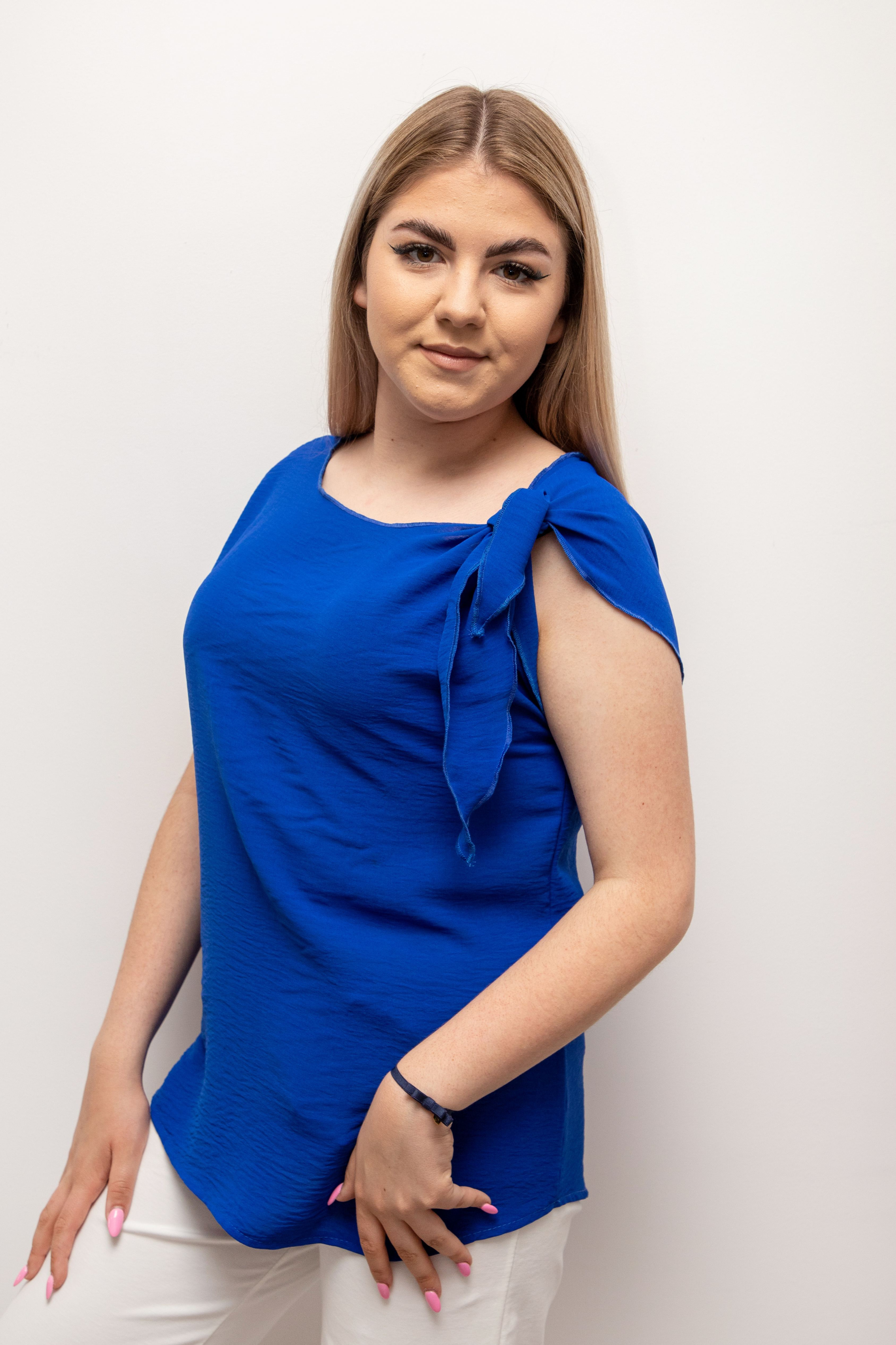 Śliczna wiosenna bluzka wiązanie krótki rękaw Chaber