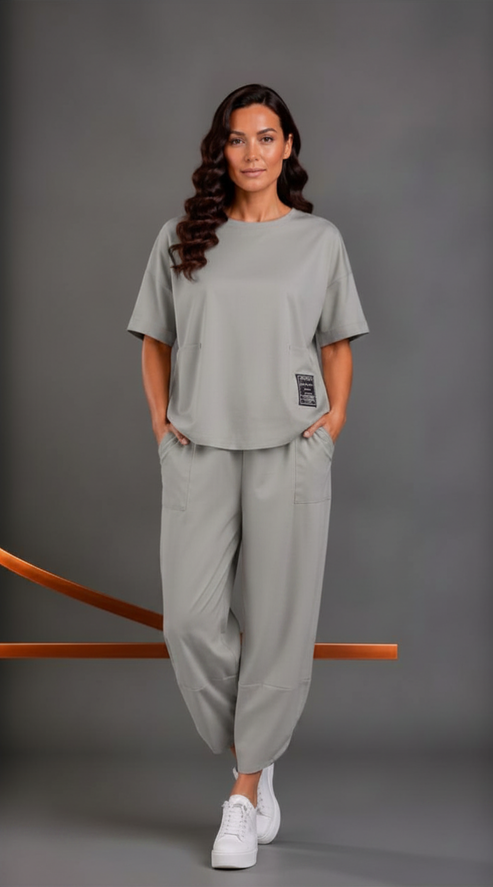 Wygodny modny dres Bluzka+Spodnie Popiel