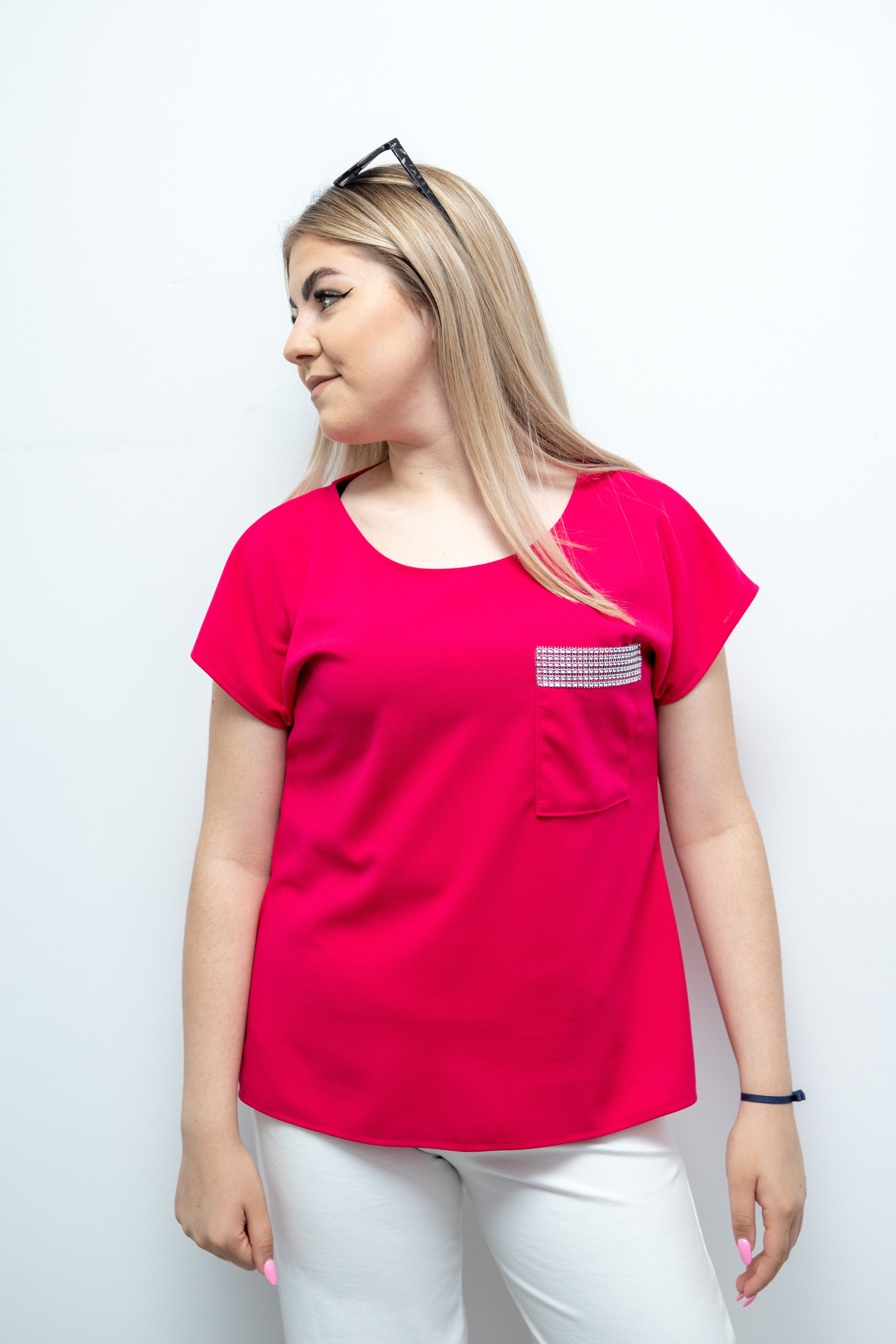 Stylowa luźna bluzka damska Fuksja