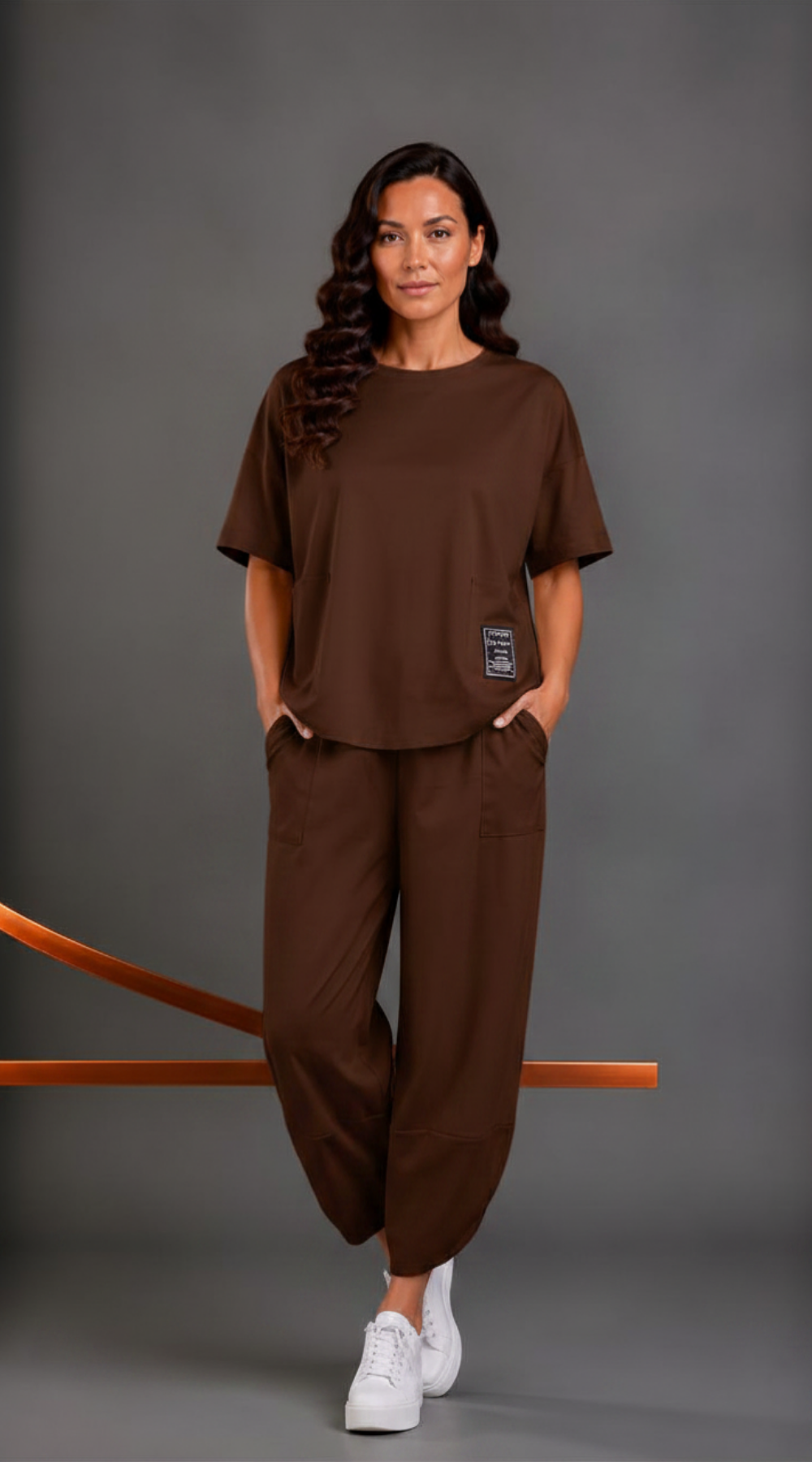Wygodny modny dres Bluzka+Spodnie Brąz