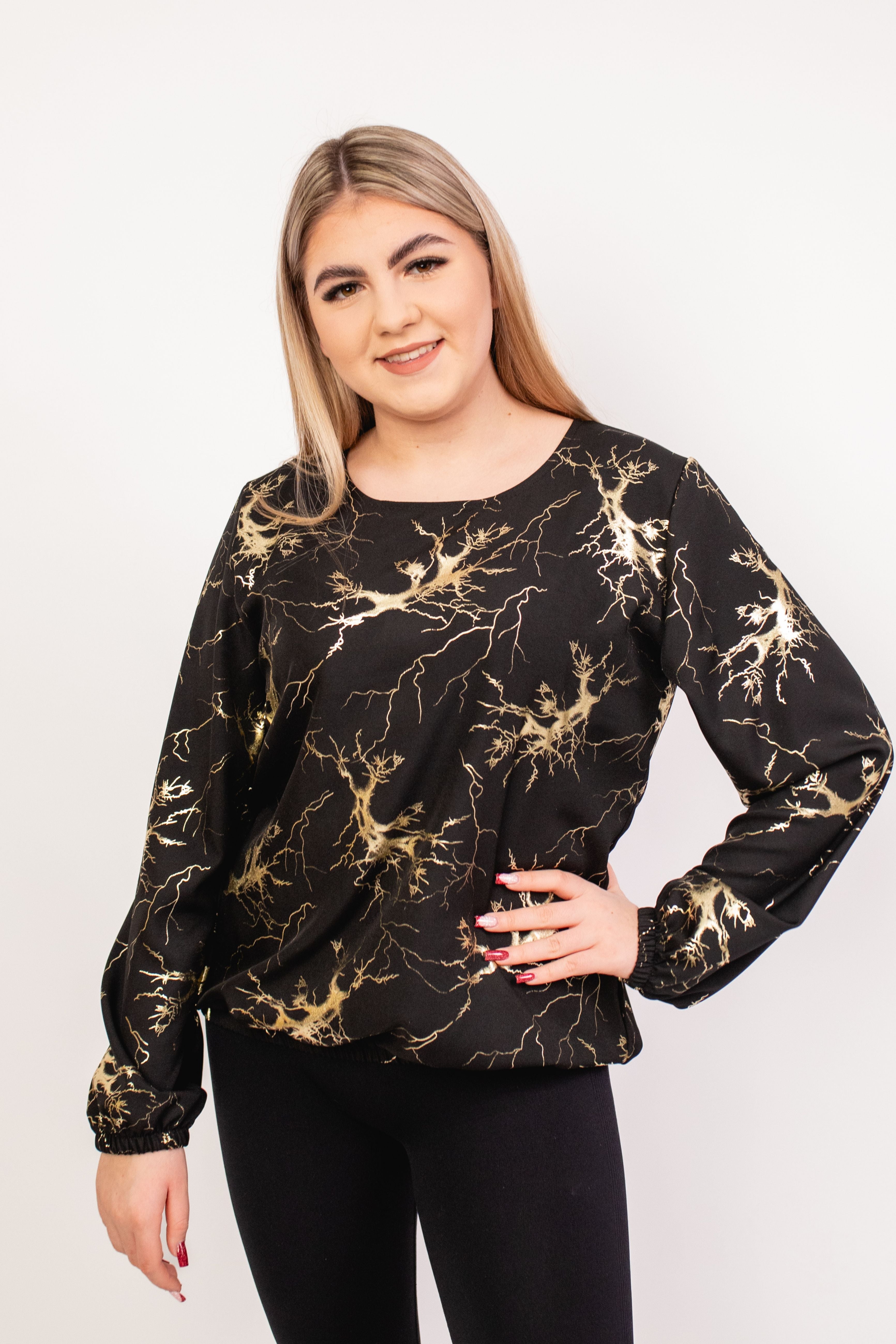 Elegancka wygodna bluzka z długim rękawem Czarny