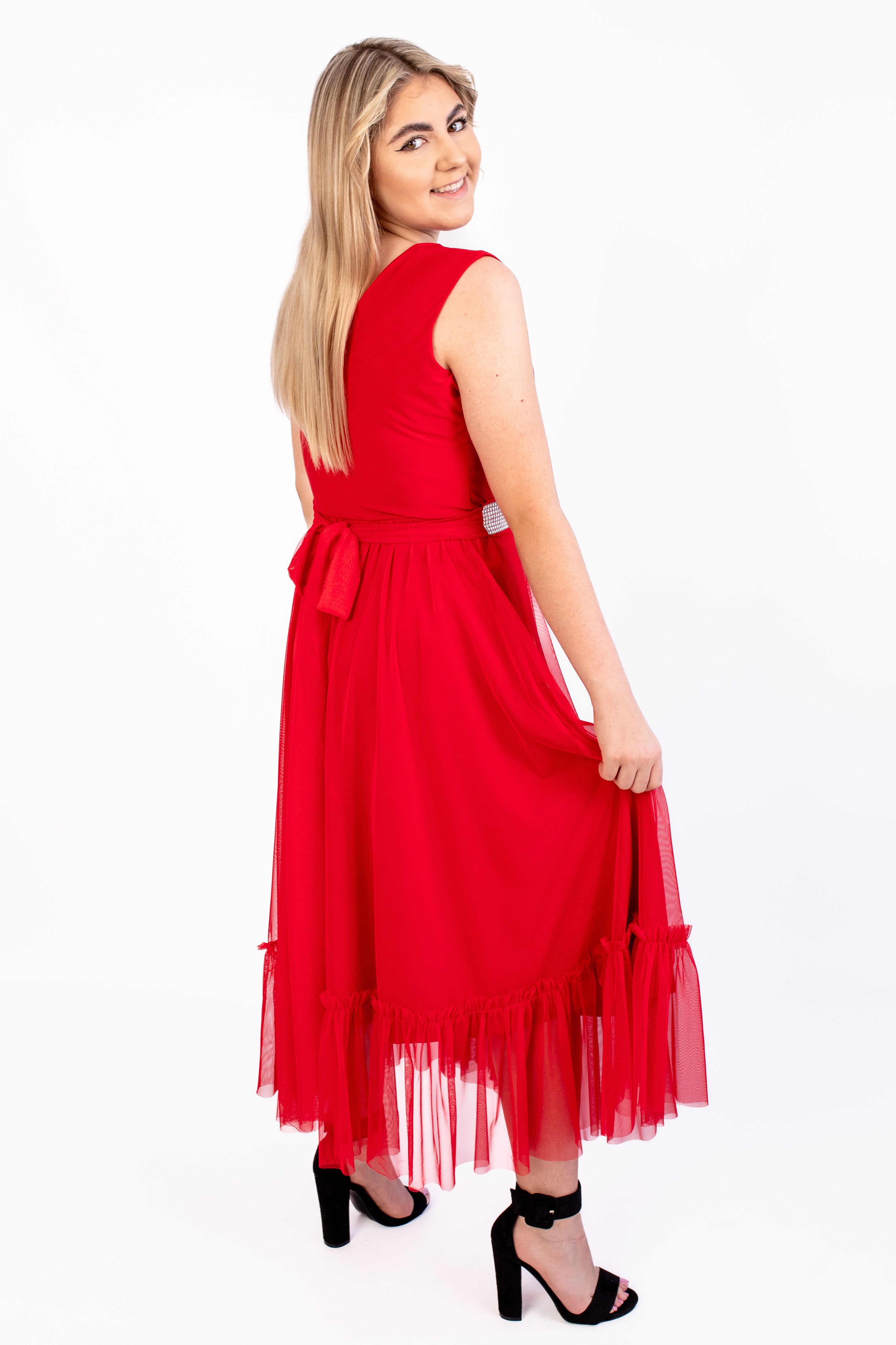 Modna zwiewna sukienka na impreze Czerwony