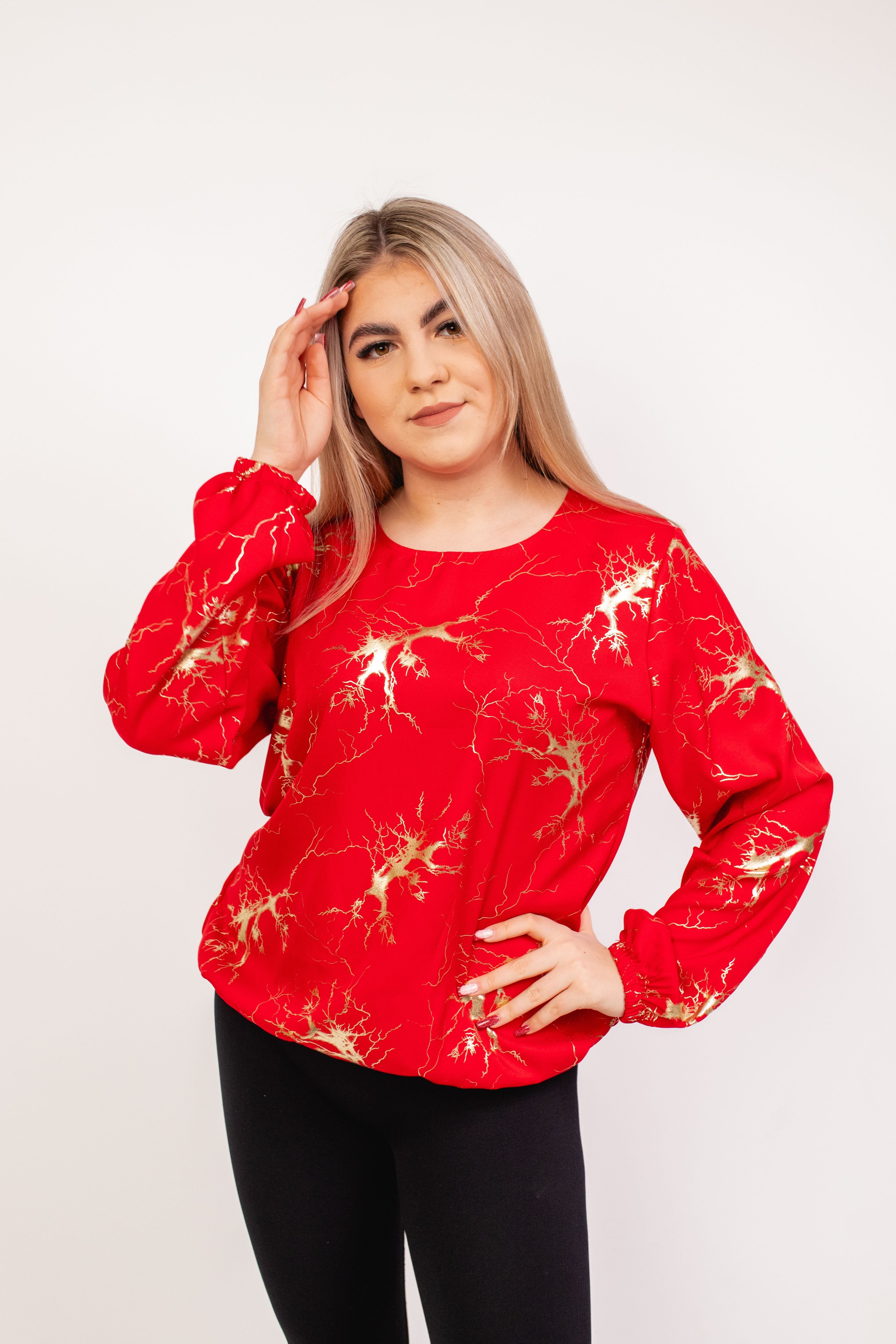 Elegancka wygodna bluzka z długim rękawem Czerwony