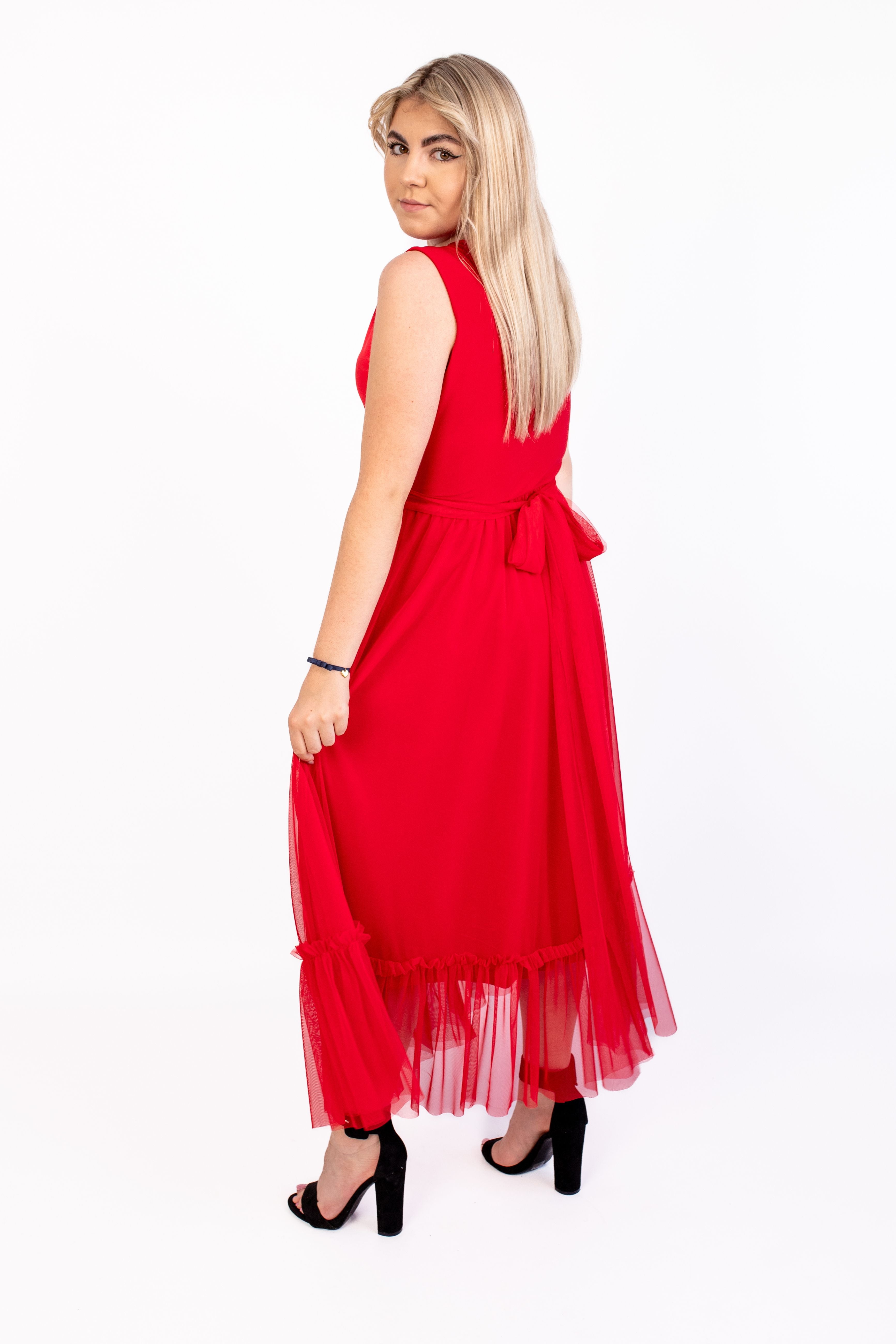 Modna zwiewna sukienka na impreze Czerwony