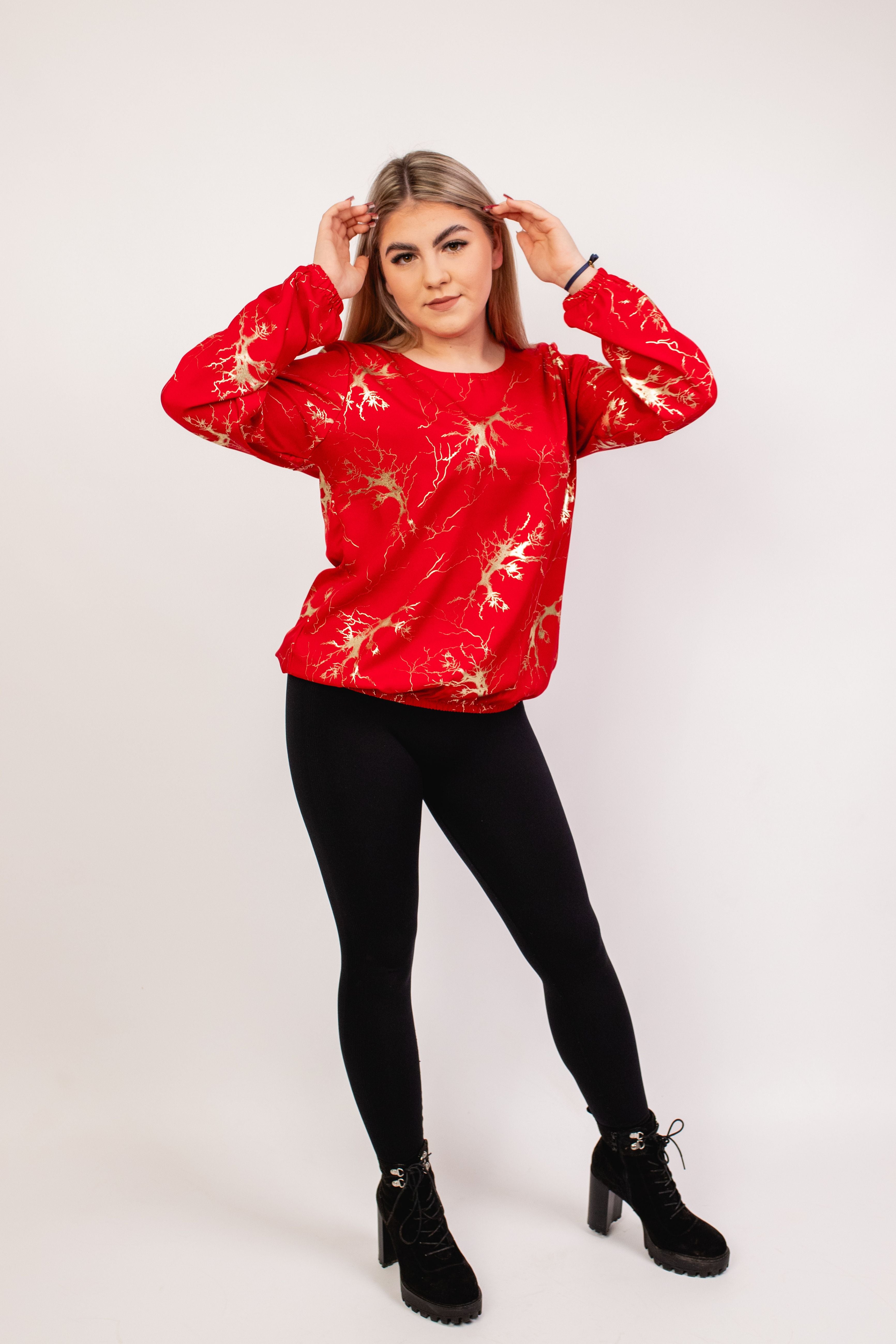 Elegancka wygodna bluzka z długim rękawem Czerwony