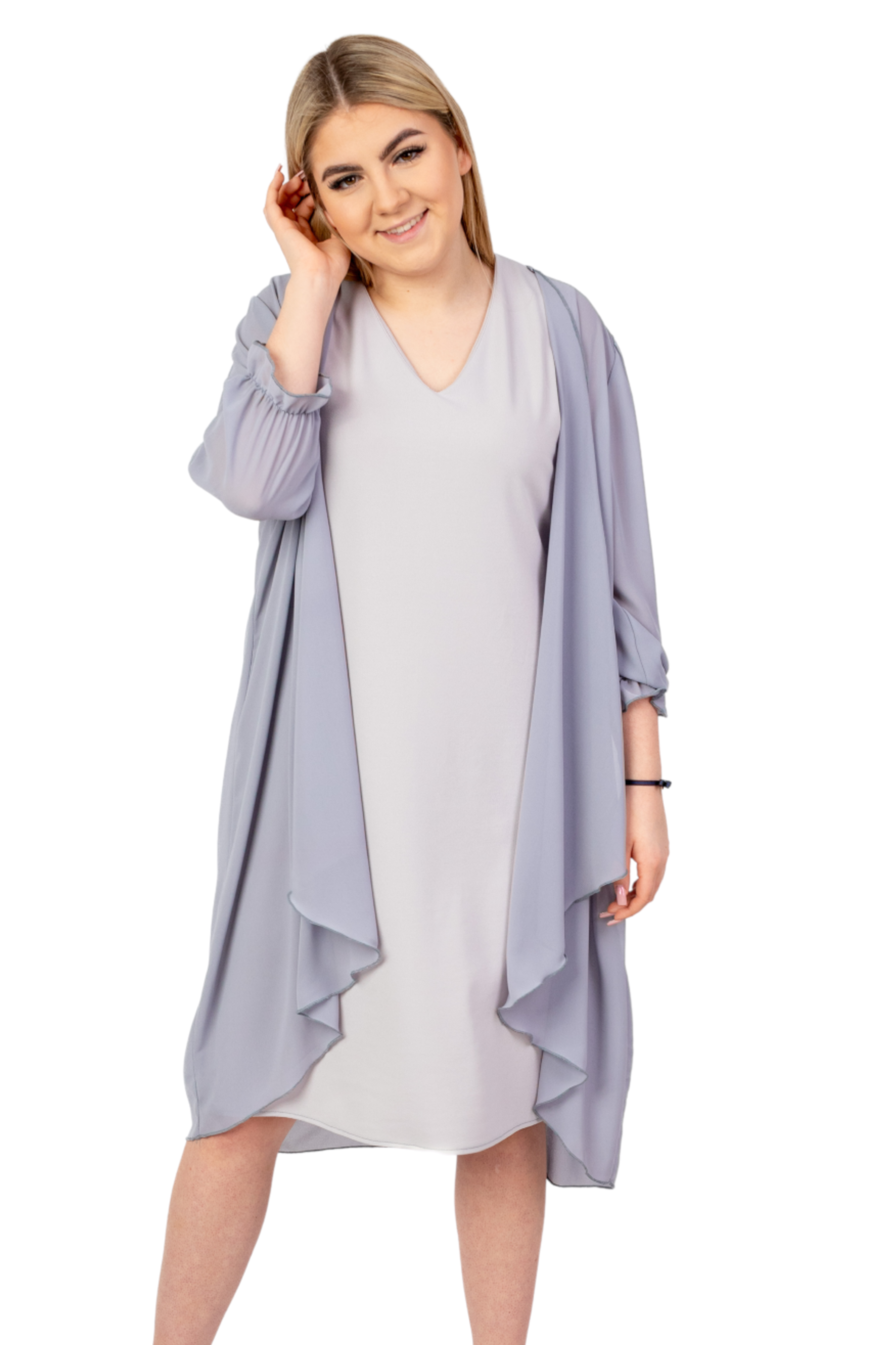 Elegancka sukienka damska (Sukienka + Narzuta) Popiel