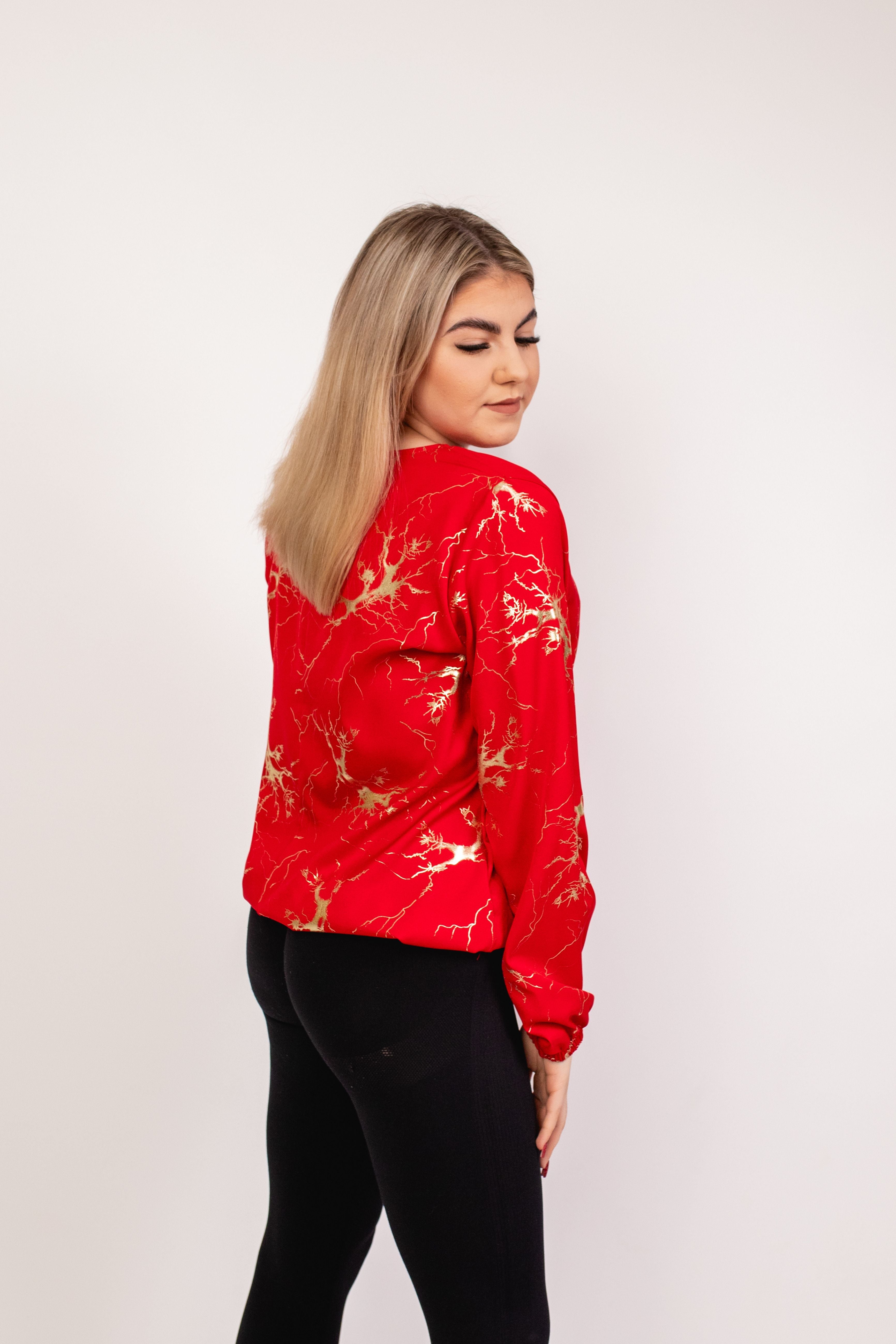 Elegancka wygodna bluzka z długim rękawem Czerwony