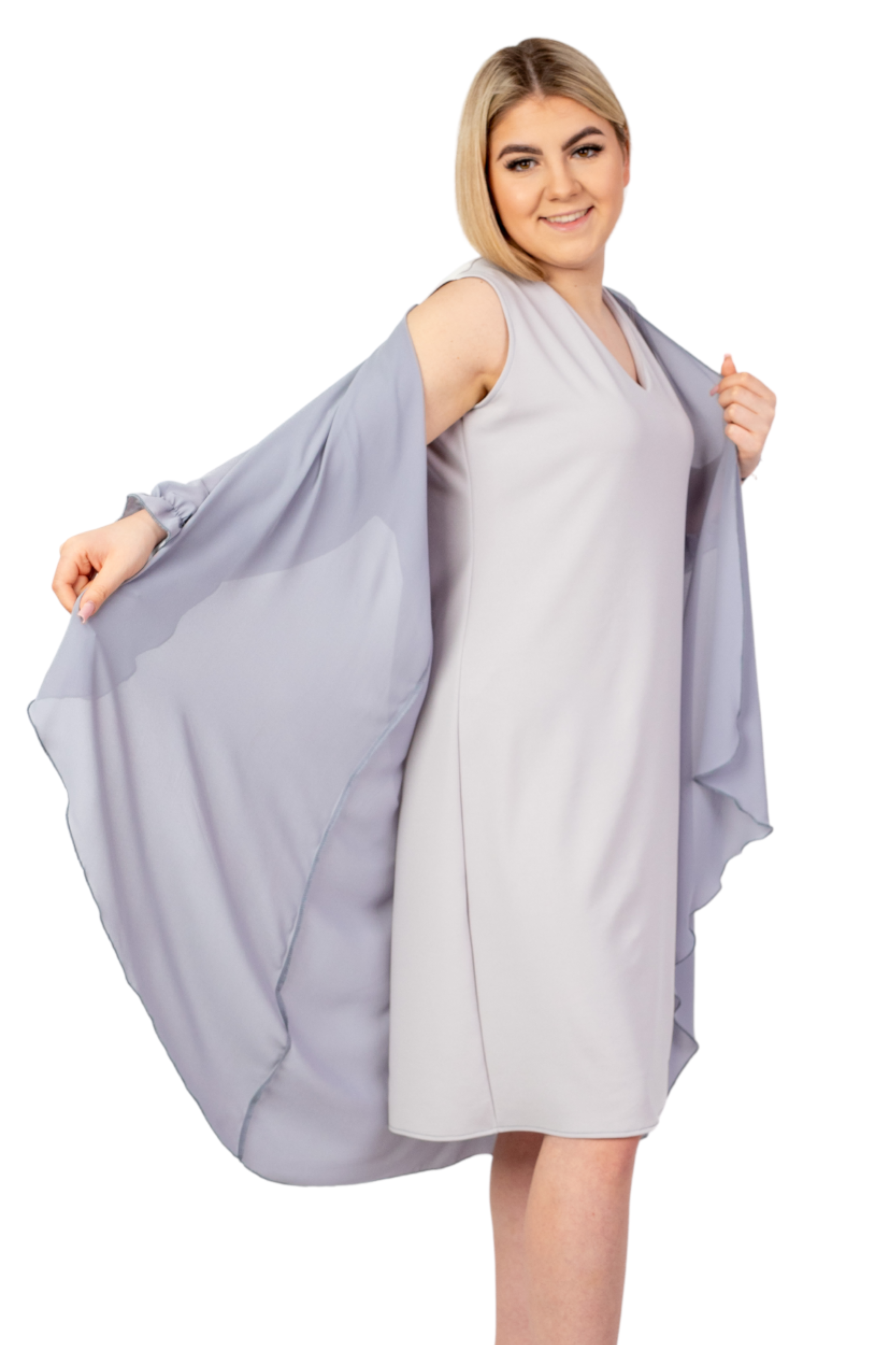 Elegancka sukienka damska (Sukienka + Narzuta) Popiel