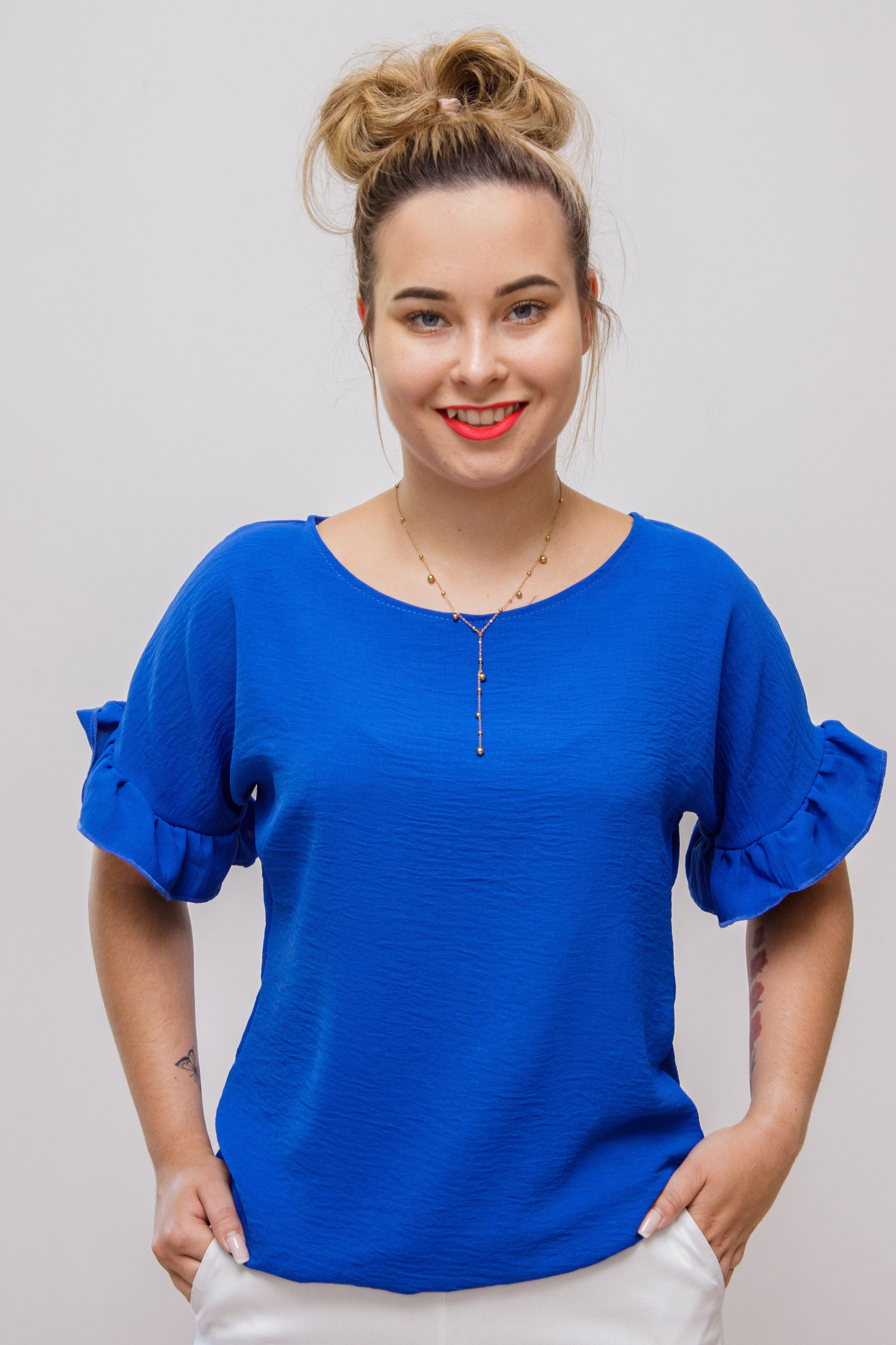 Modna elegancka luźna bluzka z krótkim rękawem Chaber
