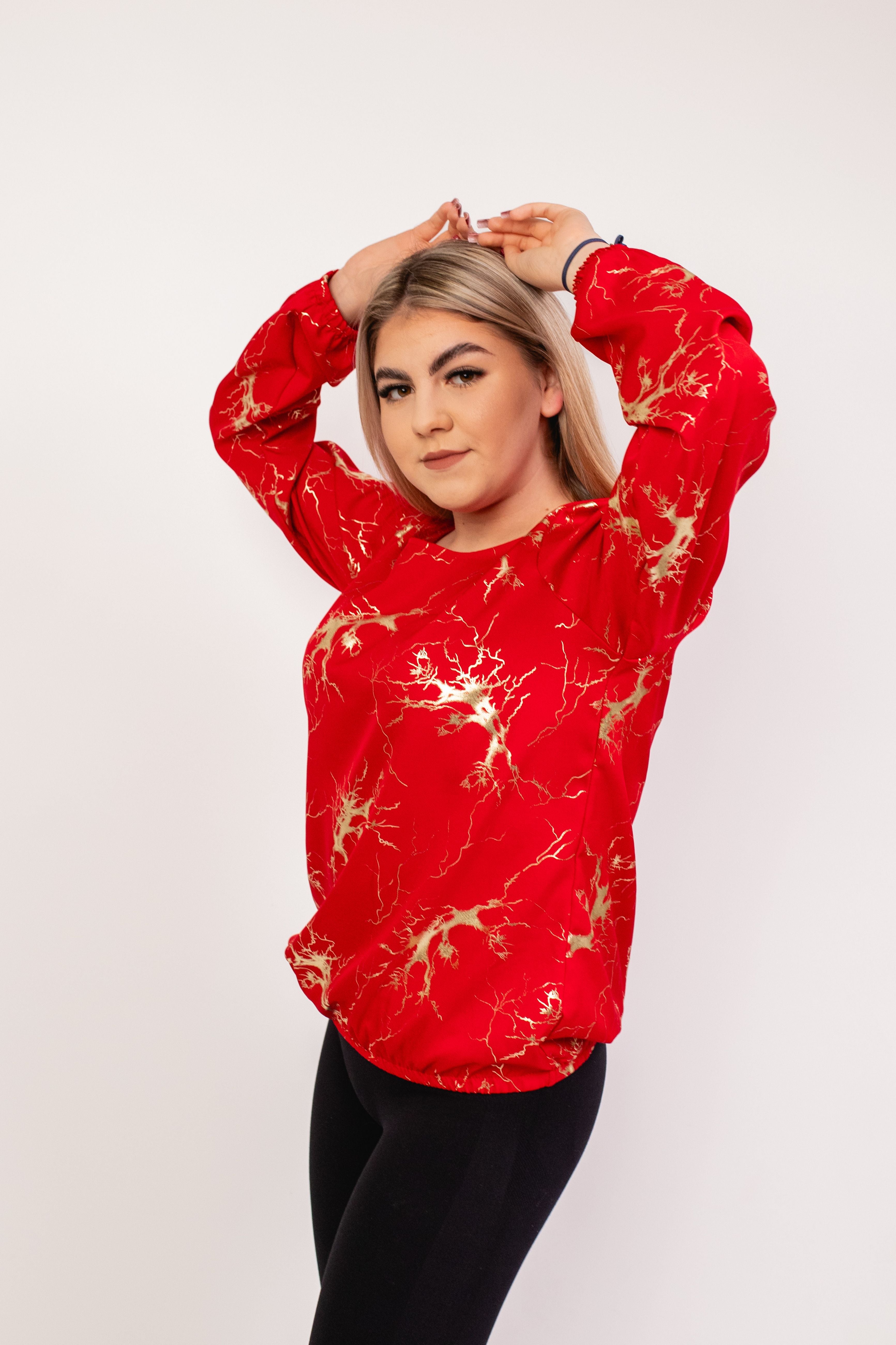 Elegancka wygodna bluzka z długim rękawem Czerwony