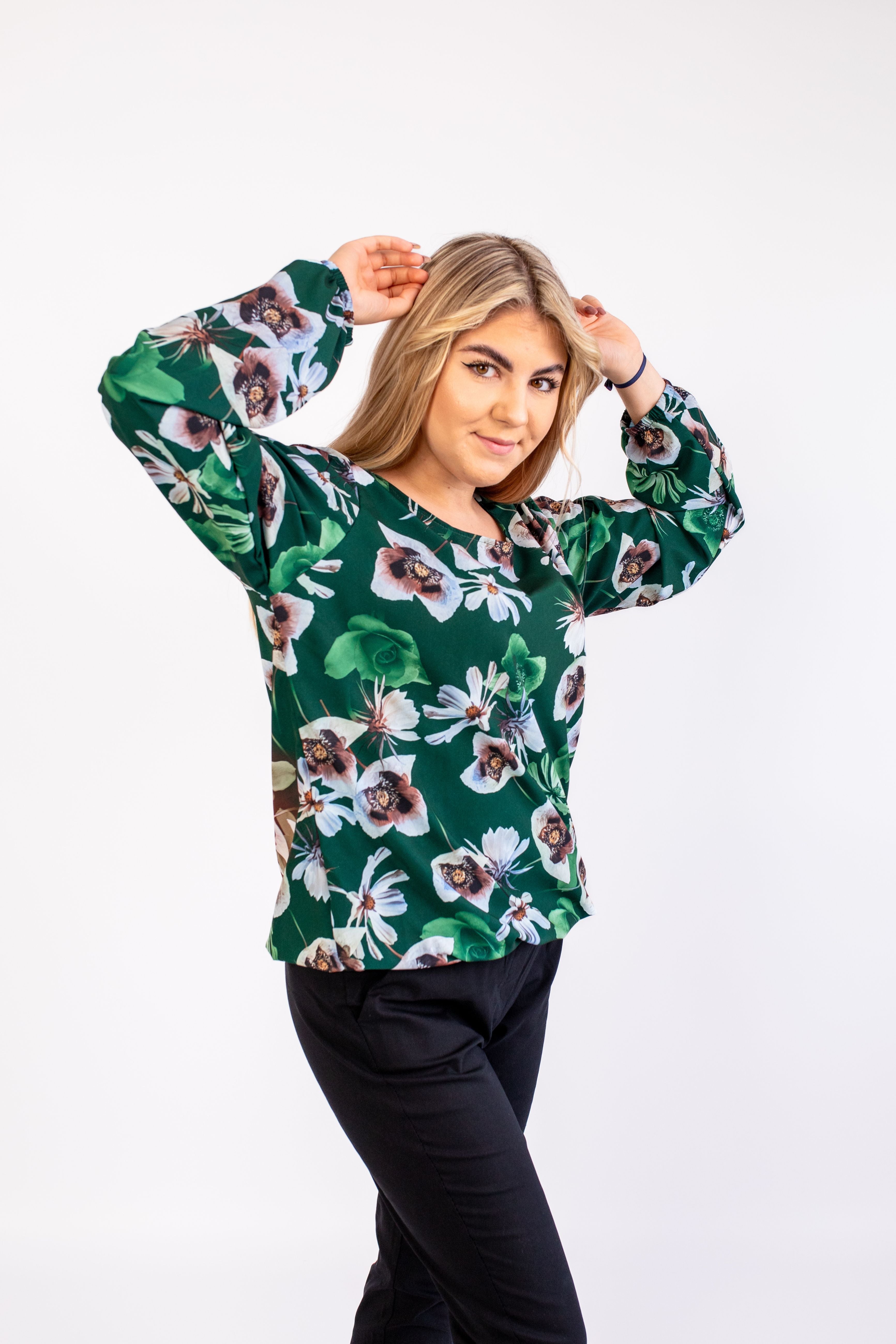 Modna klasyczna bluzka z długim rękawkiem Wzór 8