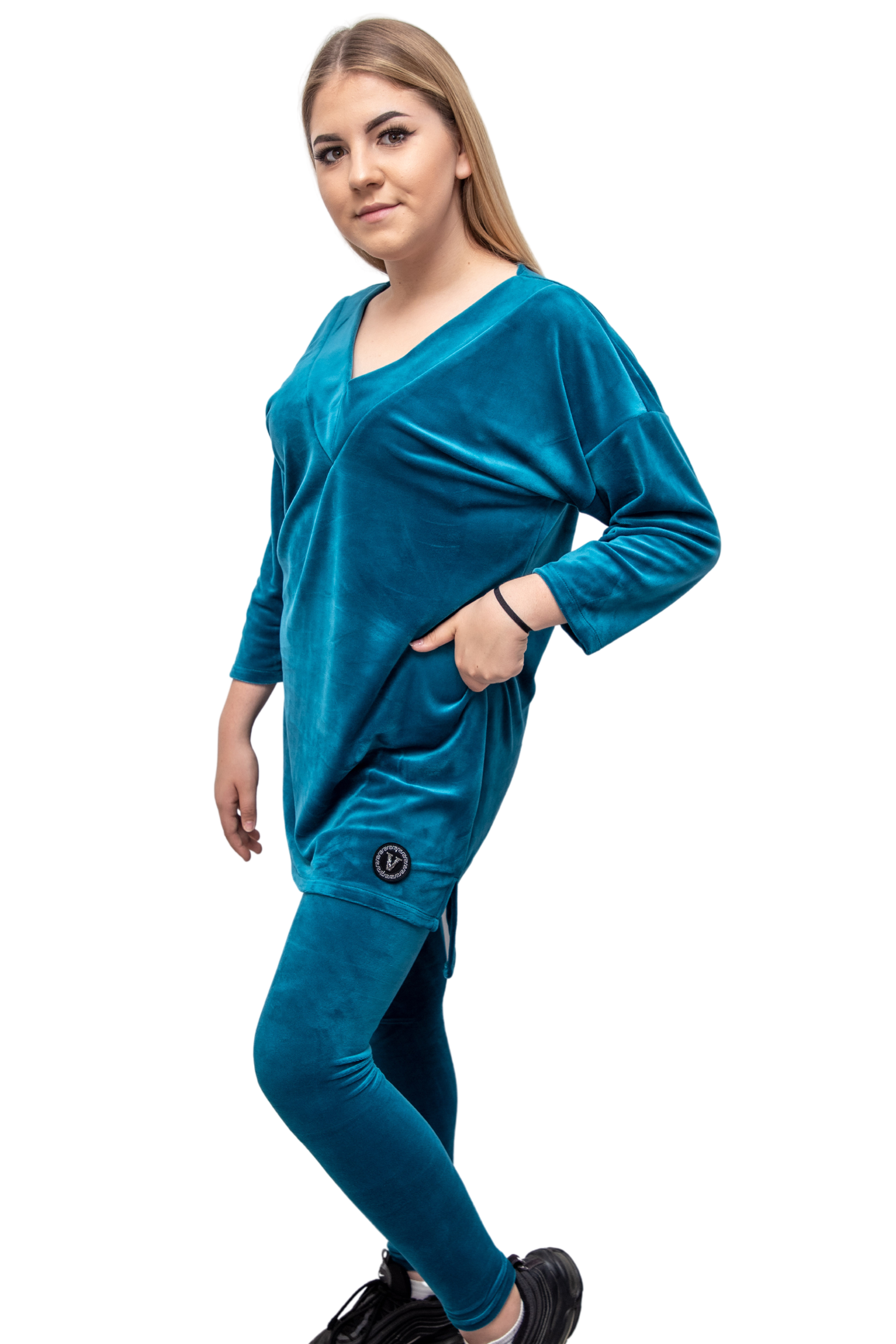 Wygodny sportowy komplet damski legginsy + tunika Morski