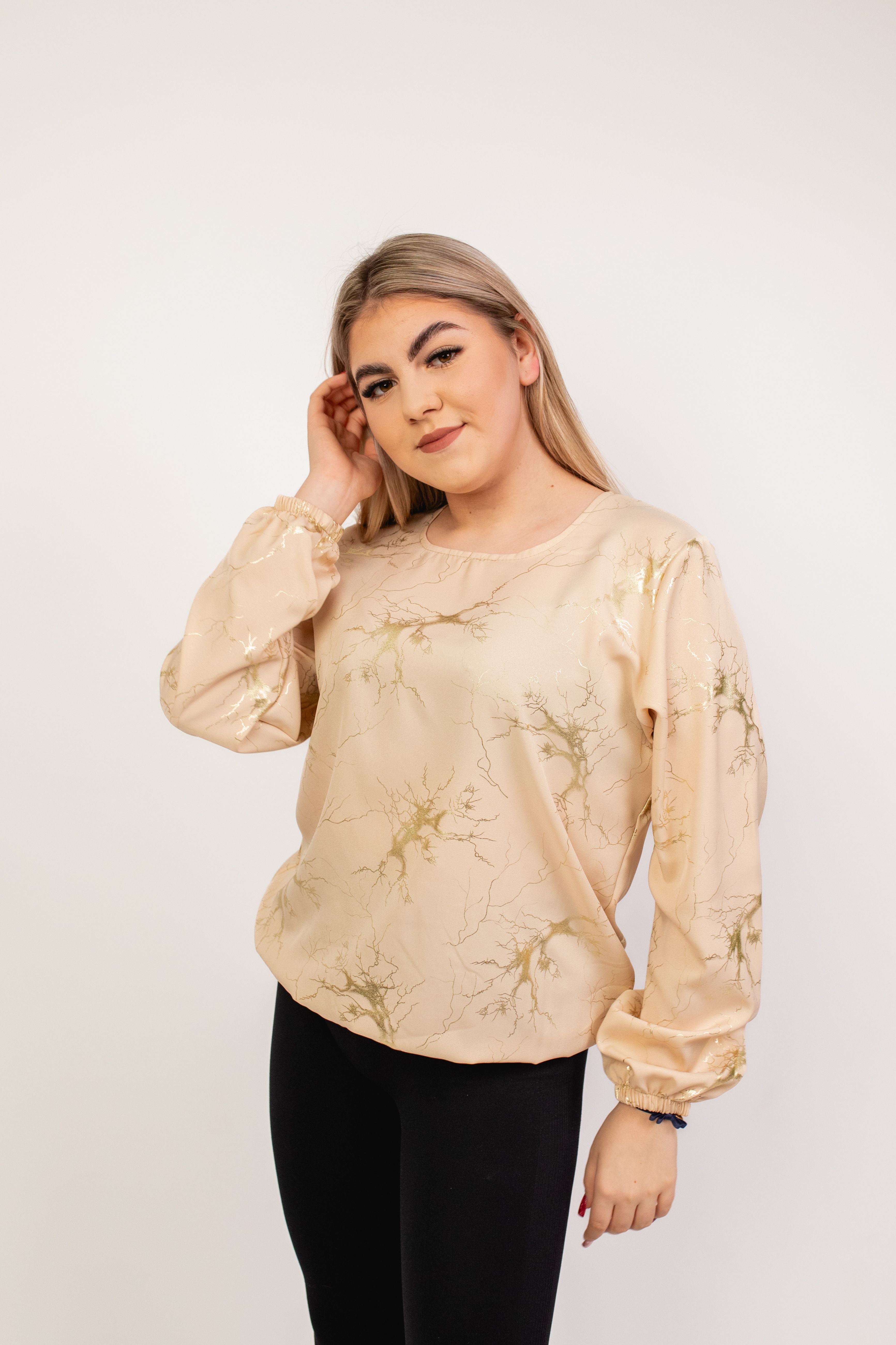 Elegancka wygodna bluzka z długim rękawem Beż