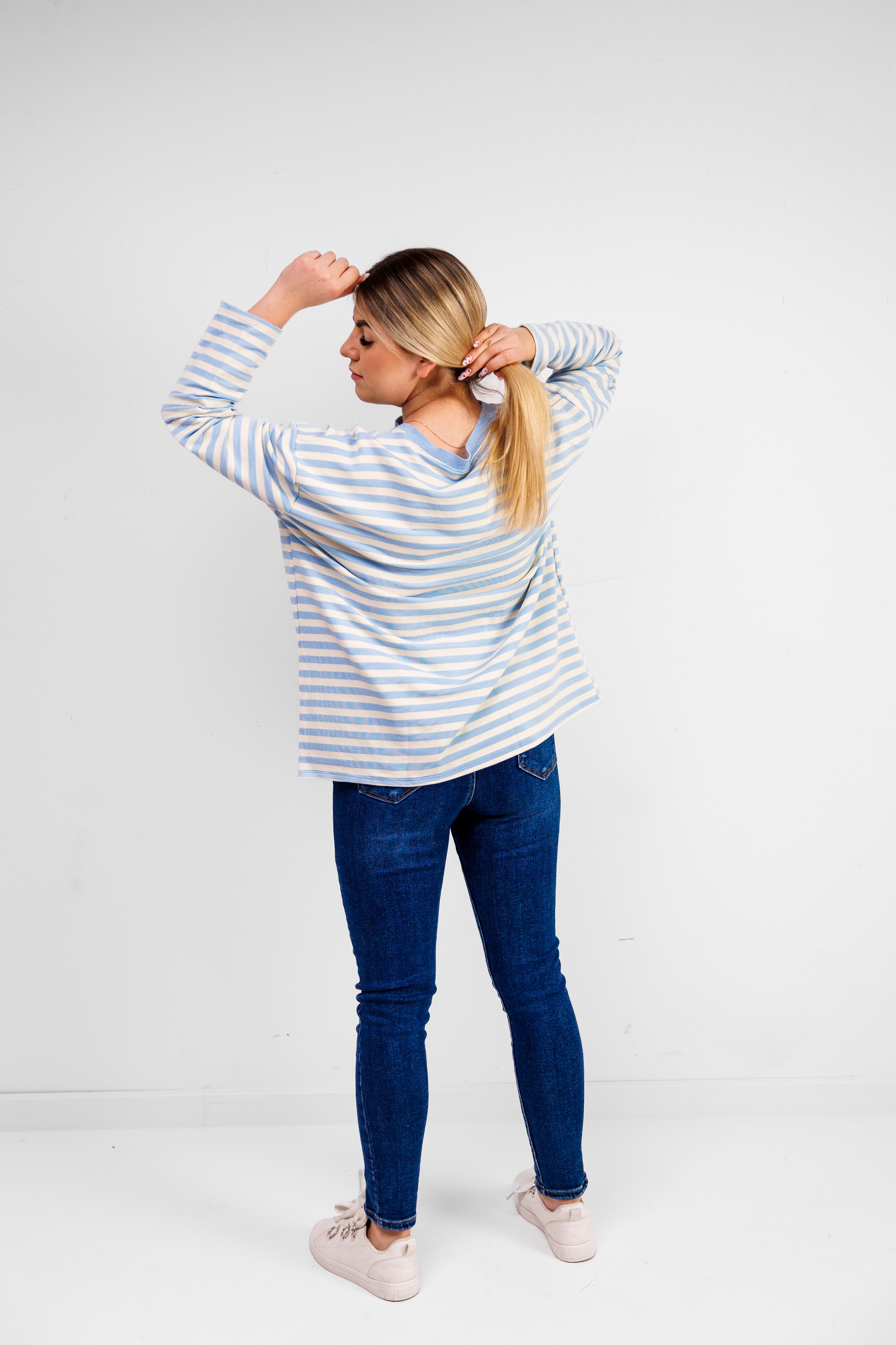 Casualowa bluza bawełniana w paski Błekit-Krem