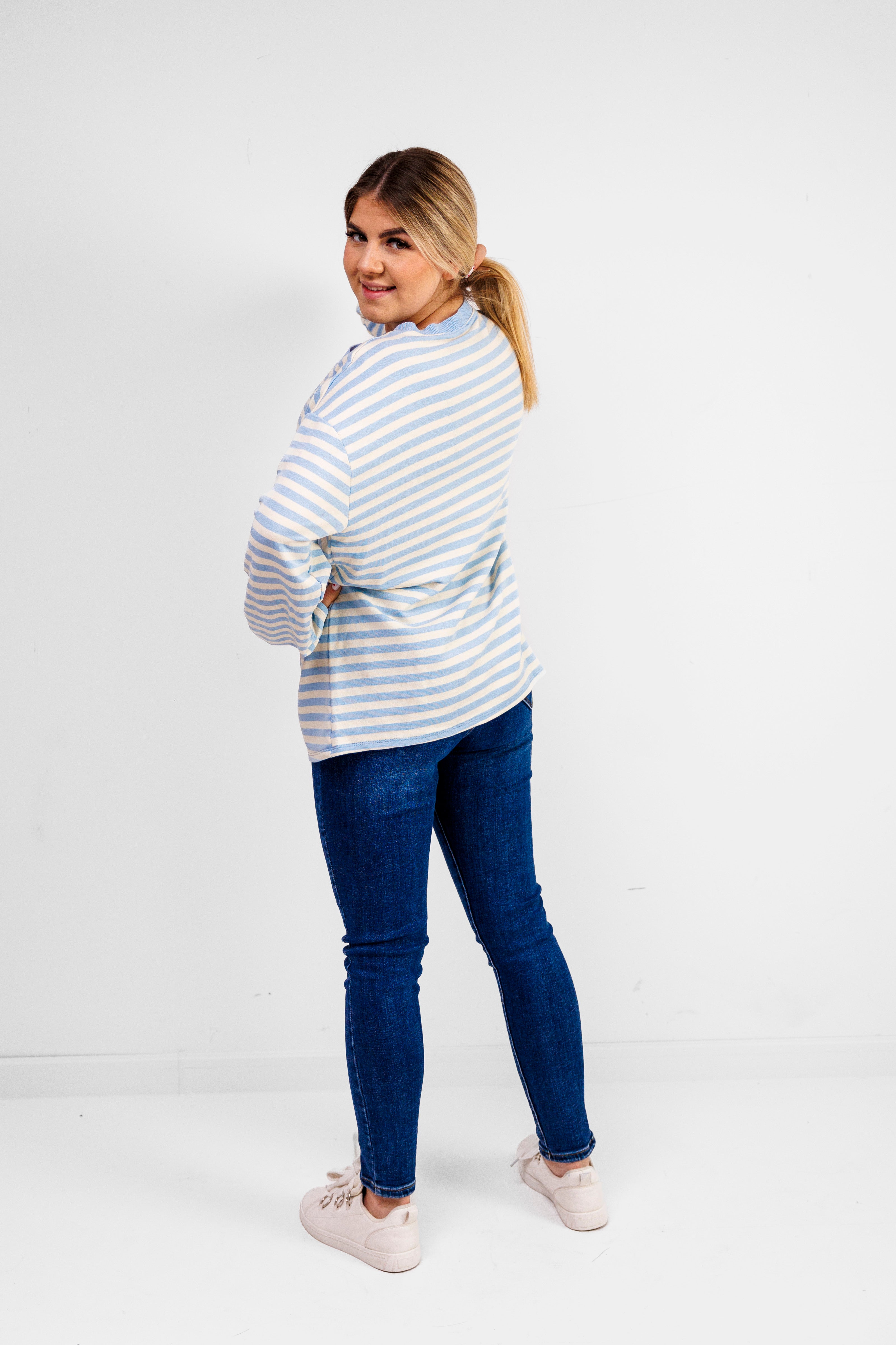 Casualowa bluza bawełniana w paski Błekit-Krem