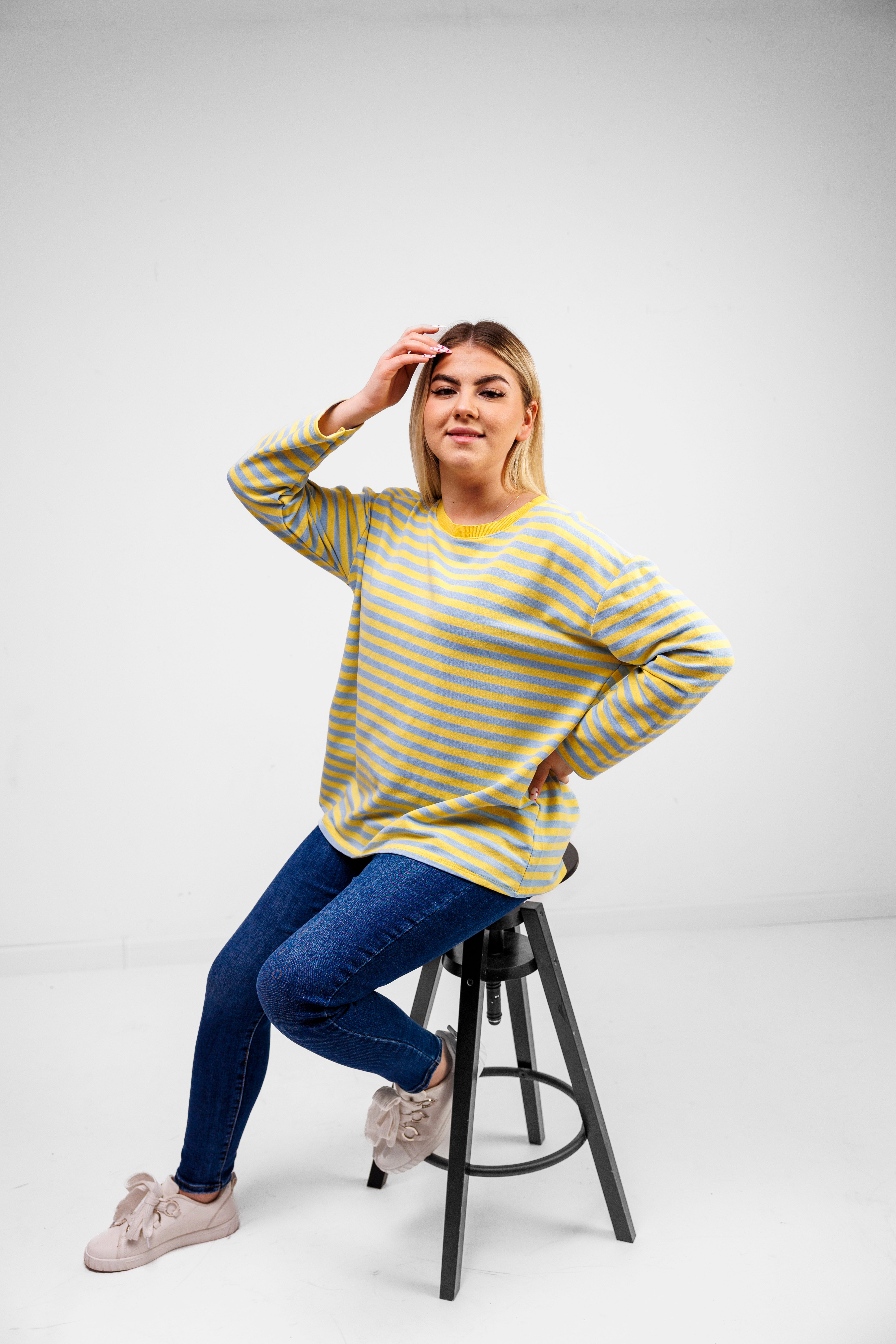 Casualowa bluza bawełniana w paski Błekit-Żółty