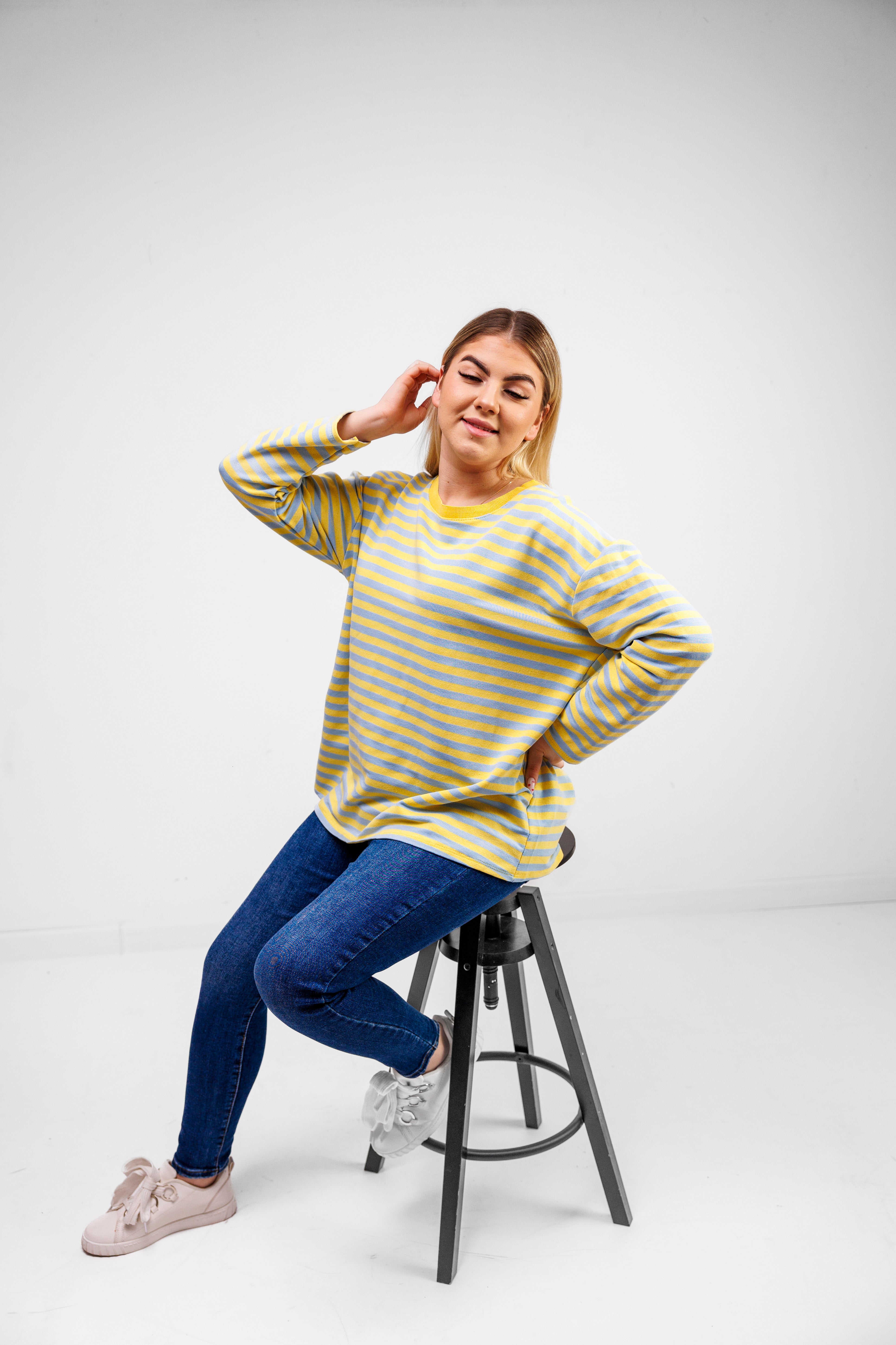 Casualowa bluza bawełniana w paski Błekit-Żółty