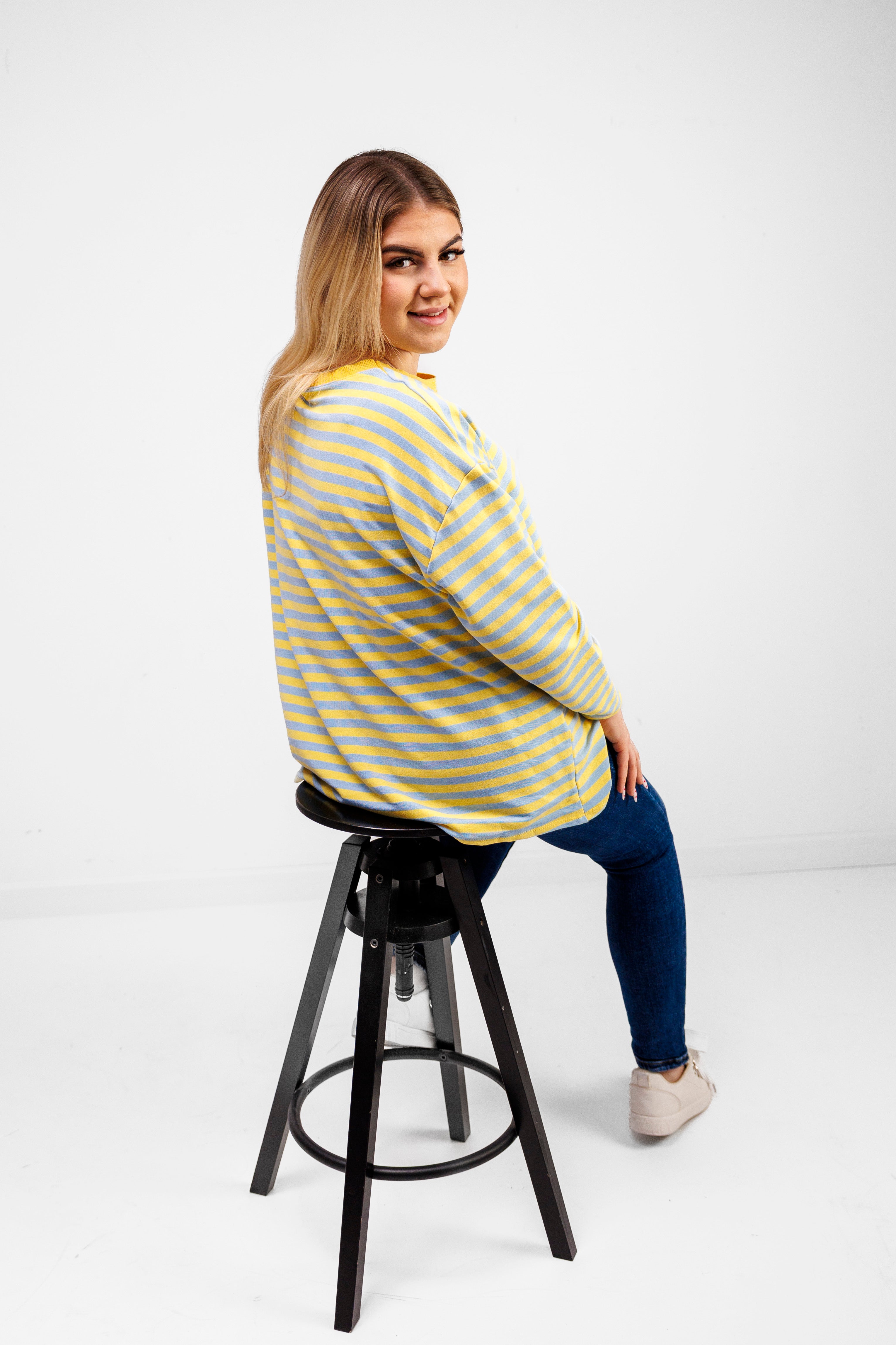 Casualowa bluza bawełniana w paski Błekit-Żółty