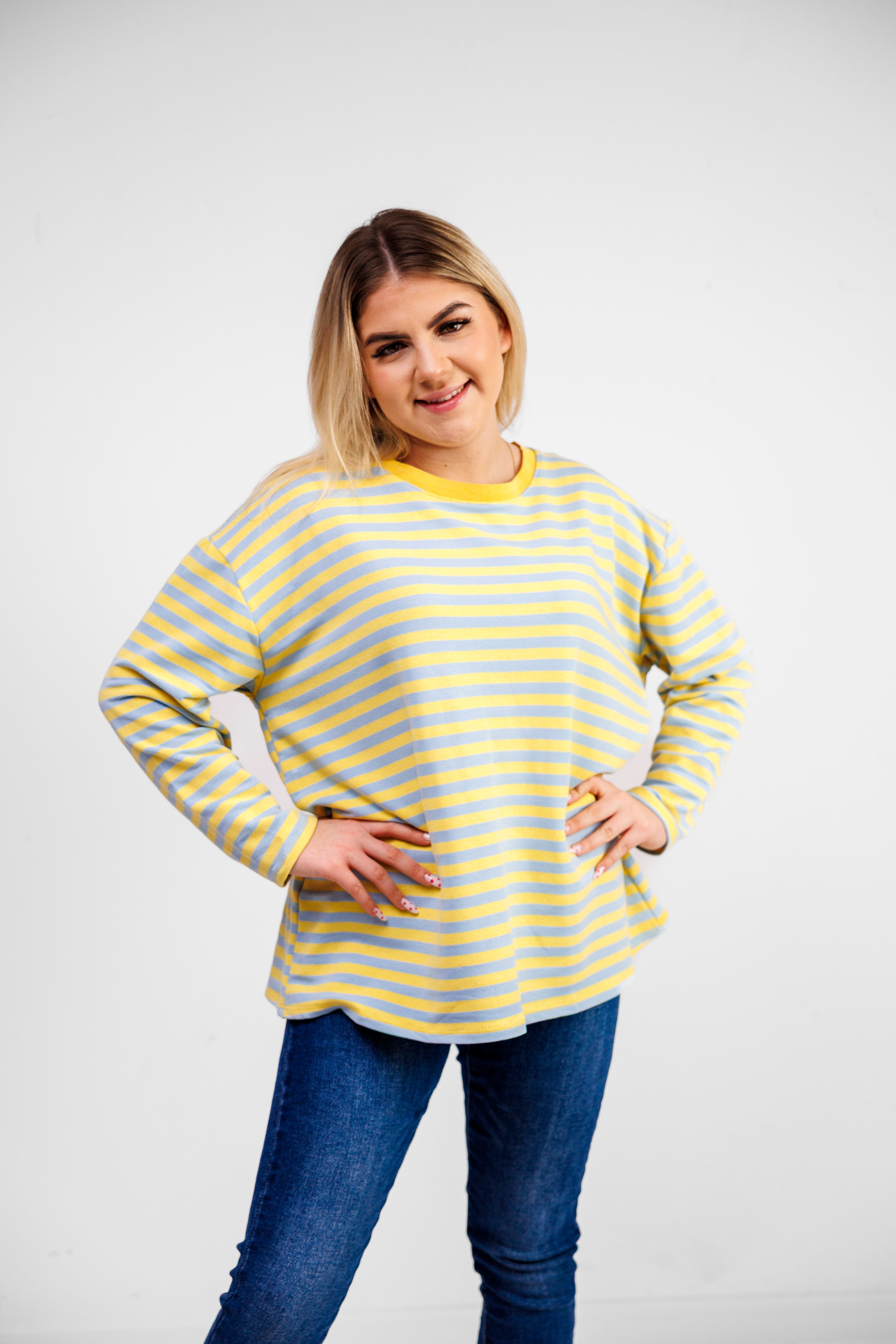 Casualowa bluza bawełniana w paski Błekit-Żółty