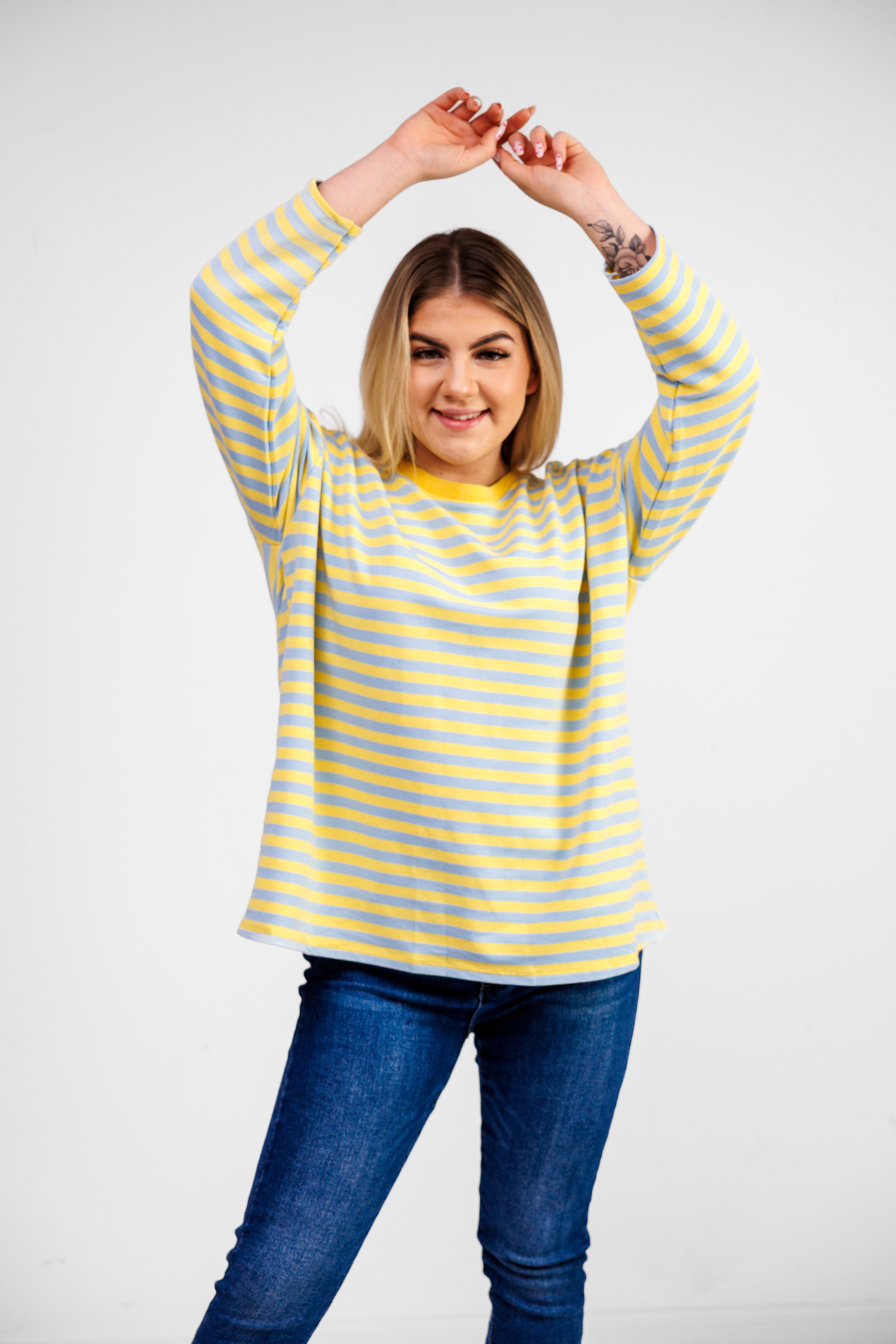 Casualowa bluza bawełniana w paski Błekit-Żółty