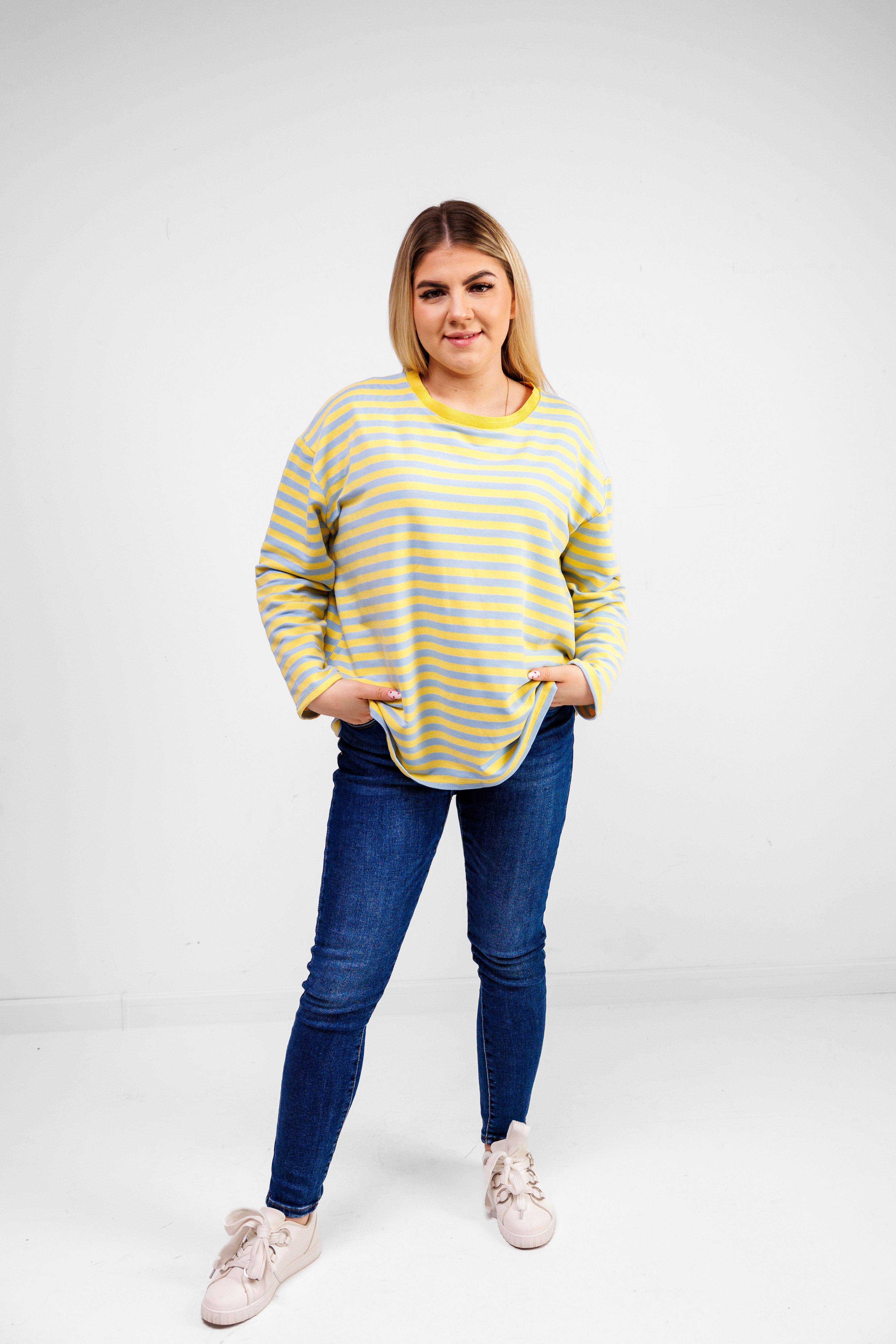 Casualowa bluza bawełniana w paski Błekit-Żółty