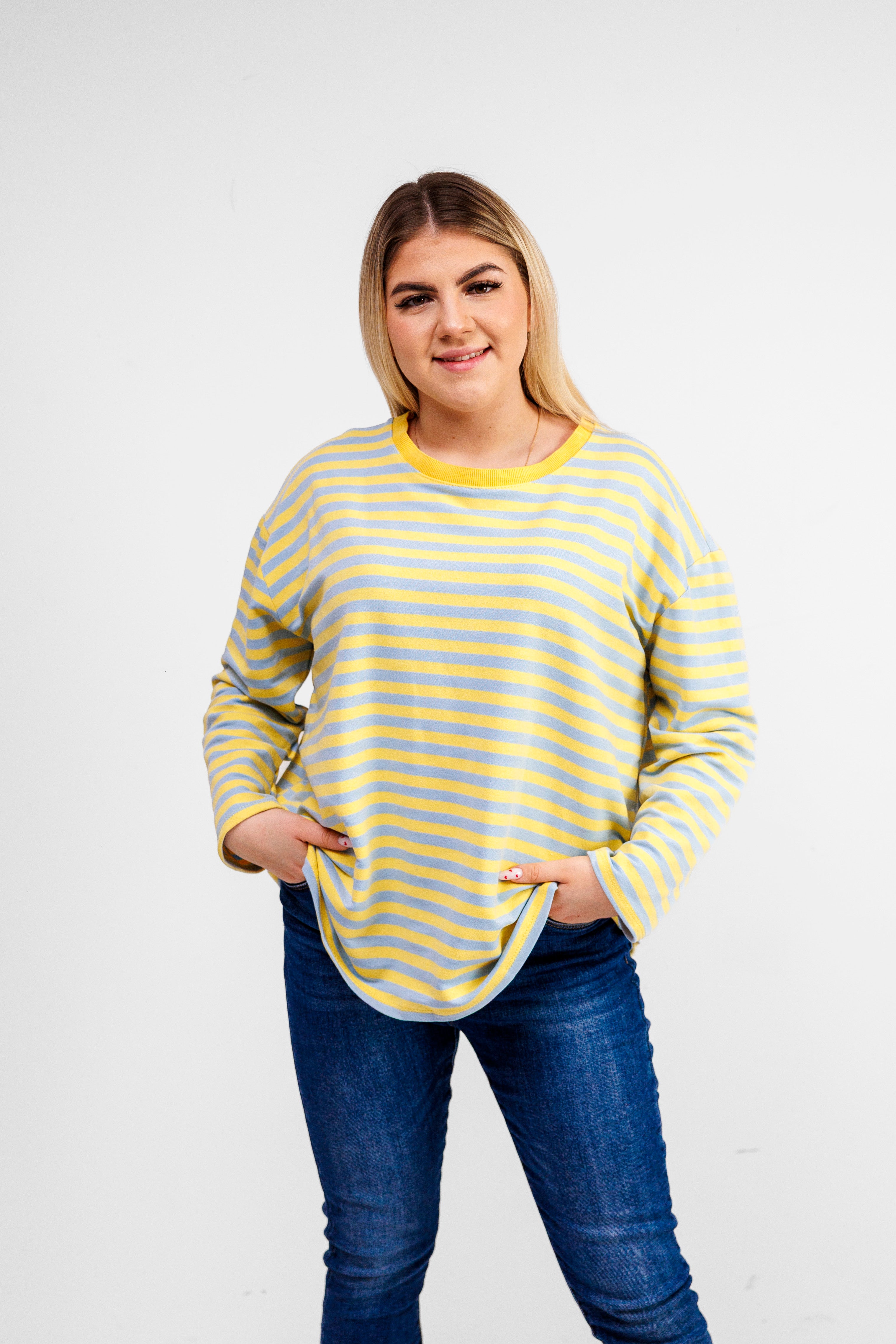 Casualowa bluza bawełniana w paski Błekit-Żółty