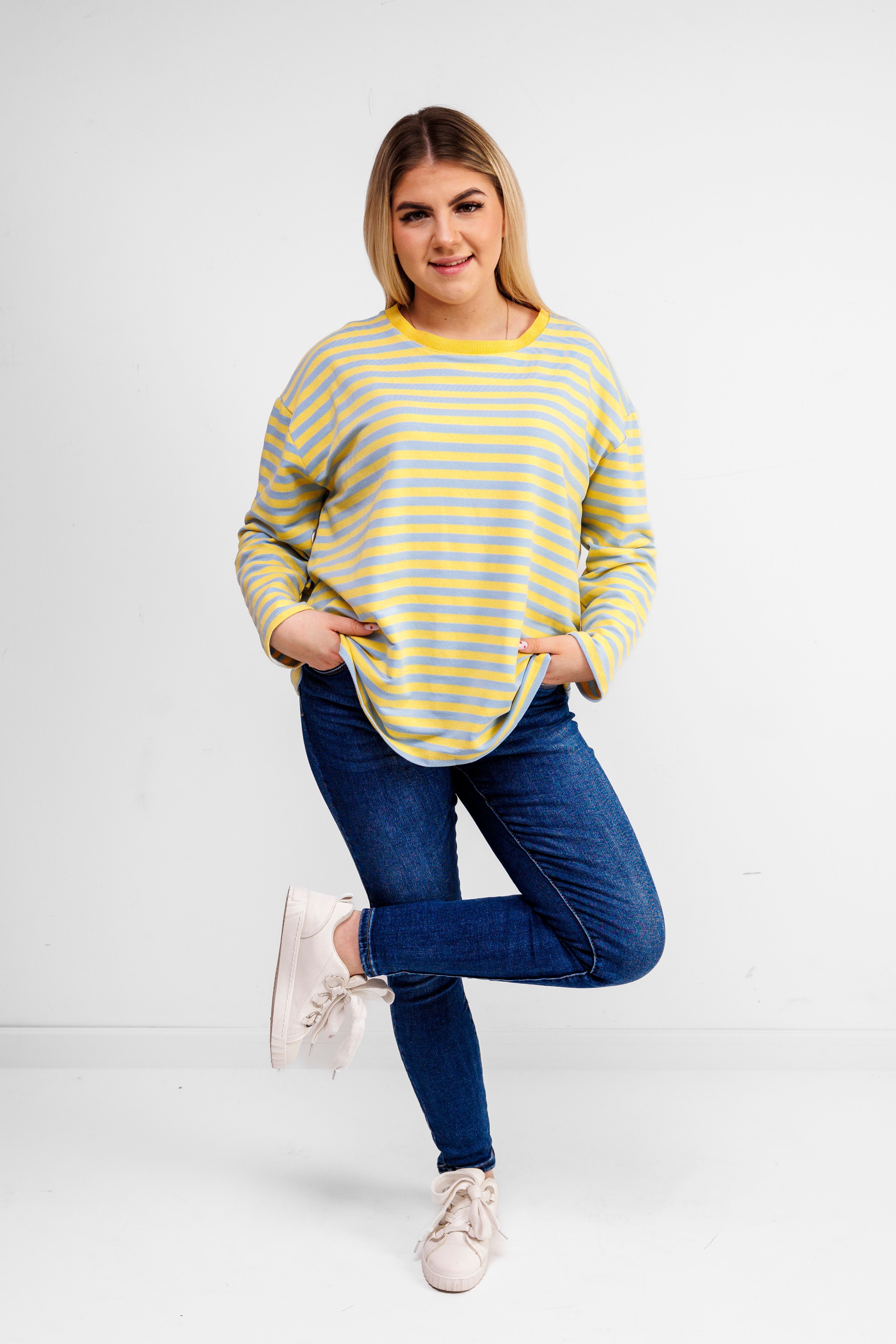 Casualowa bluza bawełniana w paski Błekit-Żółty