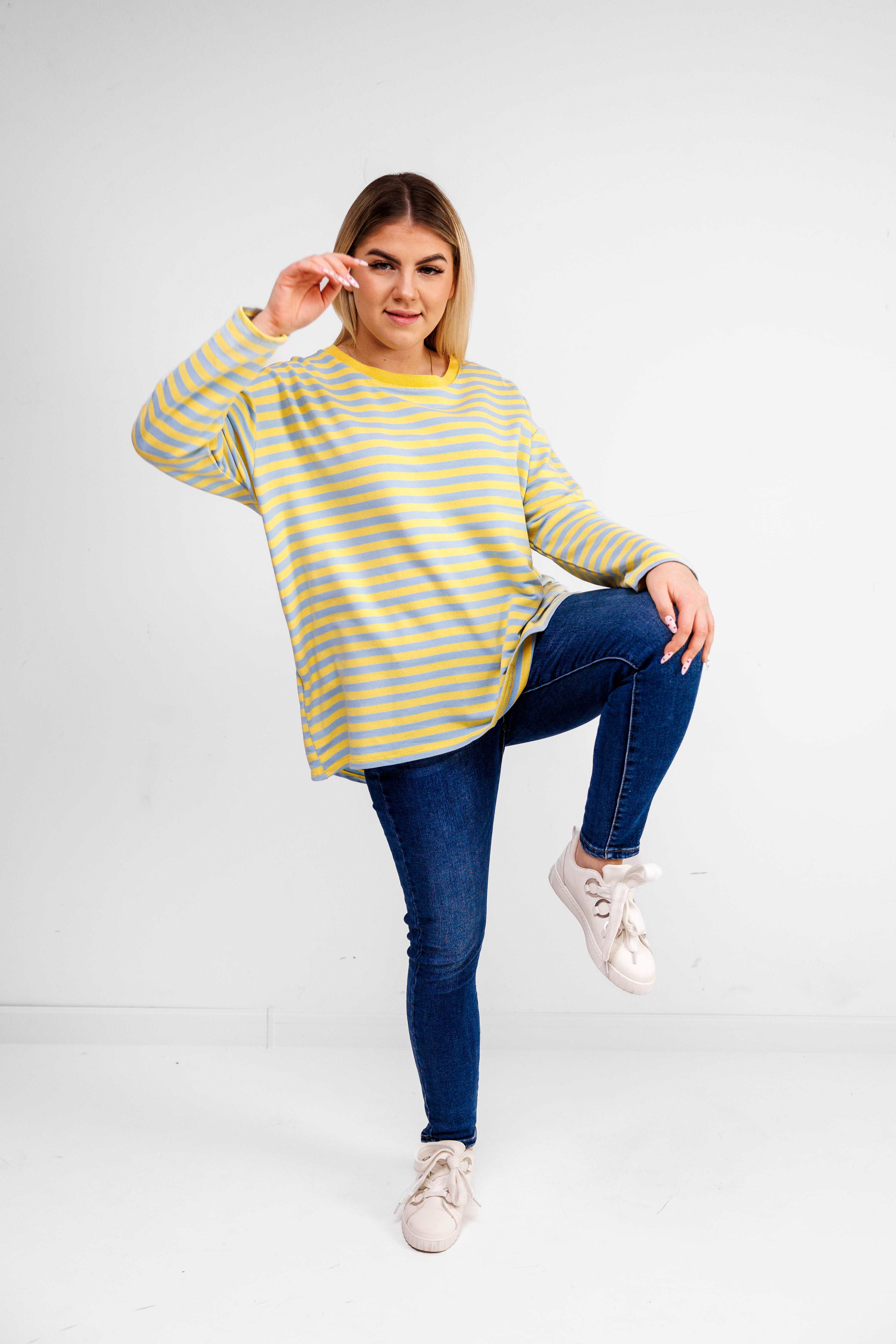 Casualowa bluza bawełniana w paski Błekit-Żółty