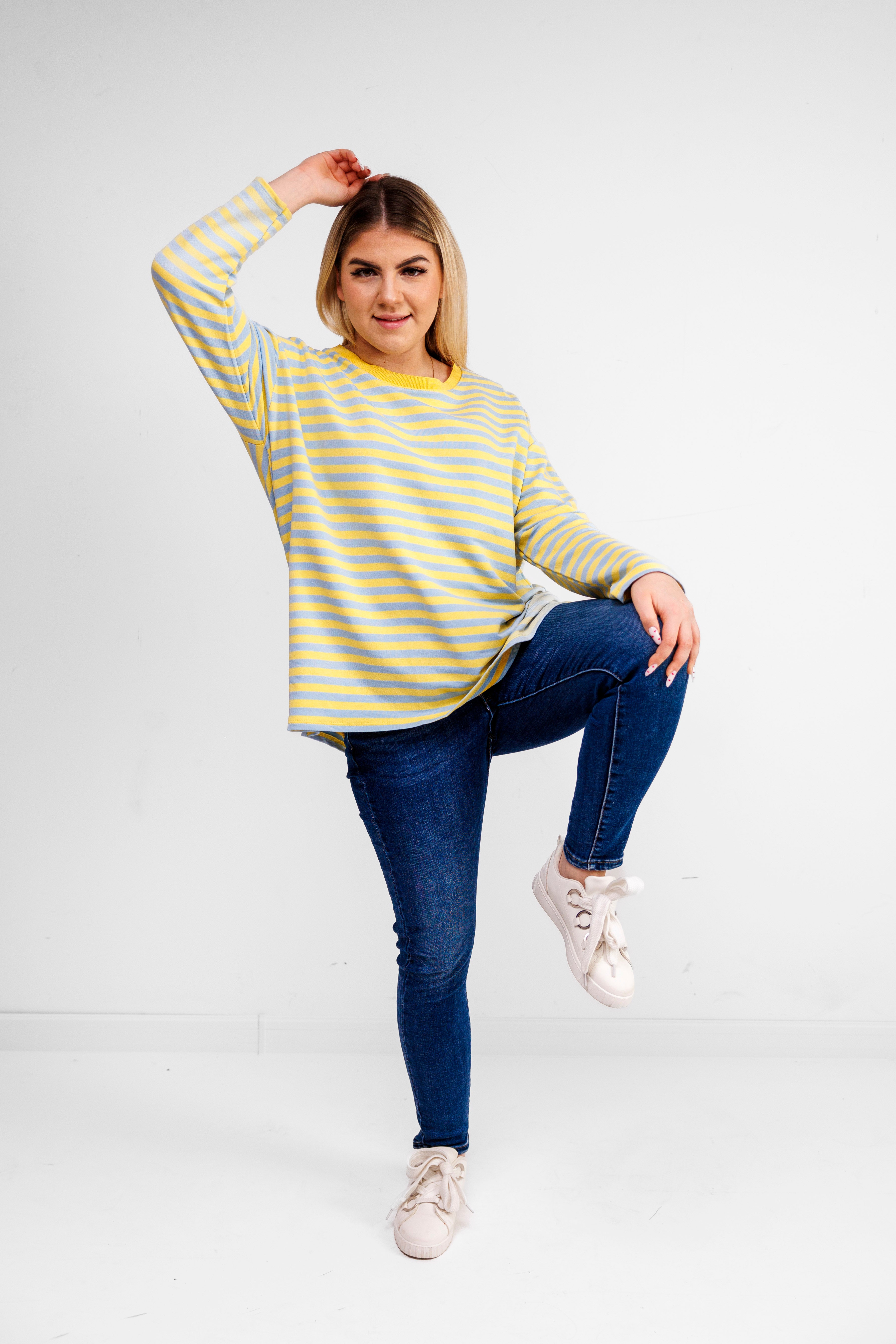 Casualowa bluza bawełniana w paski Błekit-Żółty